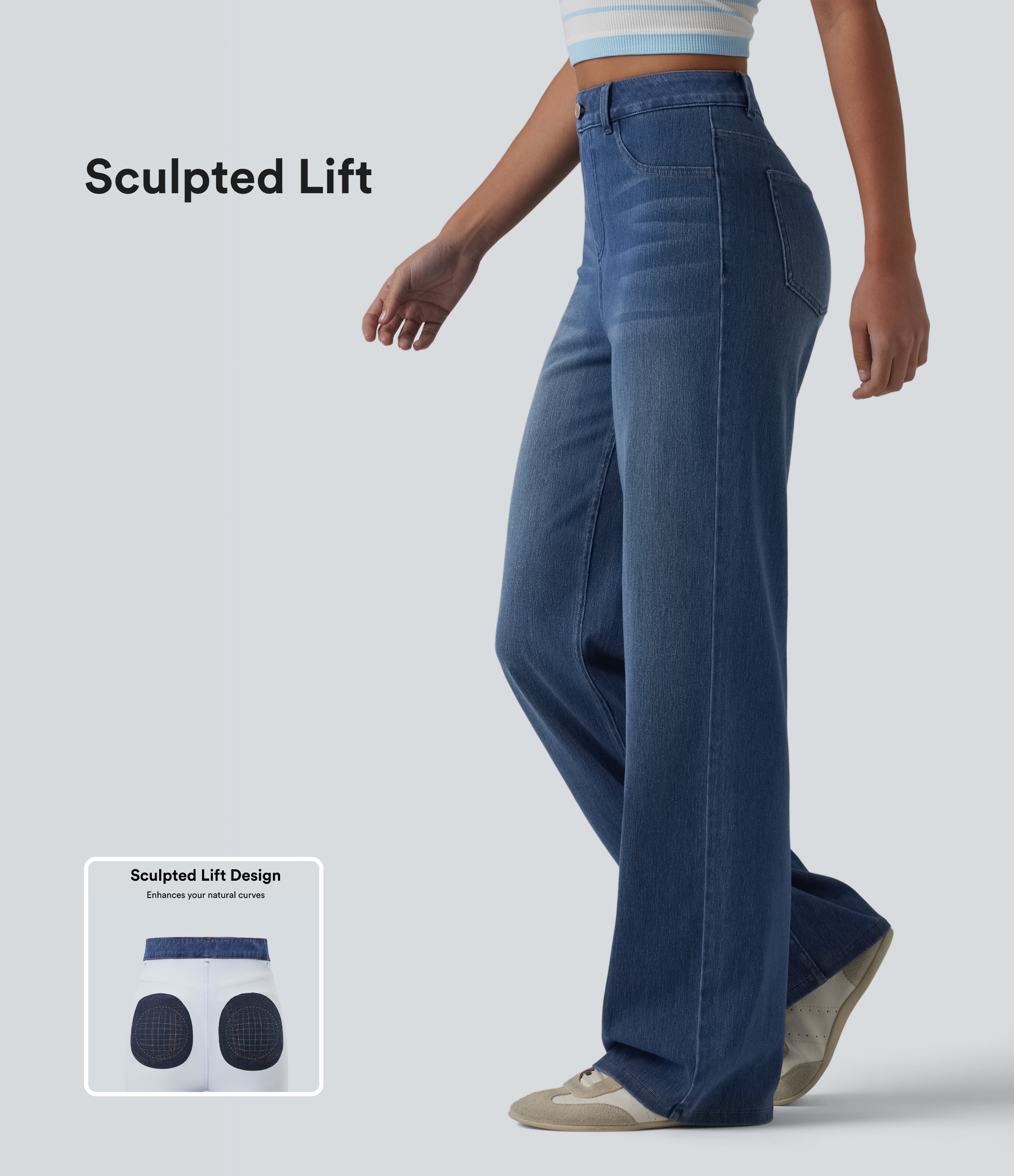 Halara Flex™ - Lässige Jeans mit hohem Bund, Gesäßtaschen und geradem Bein - Po-Lifting