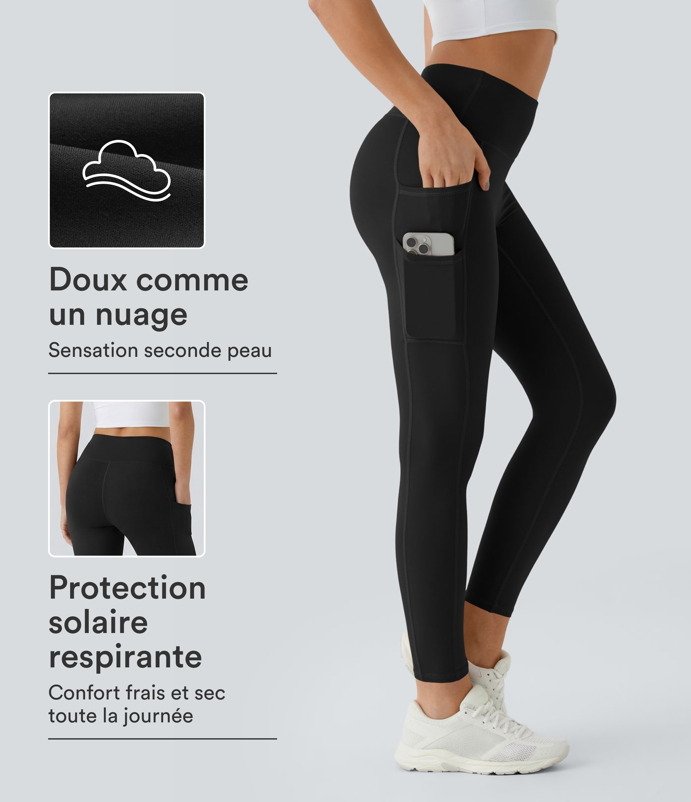 Softlyzero™ High-Waisted Plain Leggings with Double Pockets - UPF50+