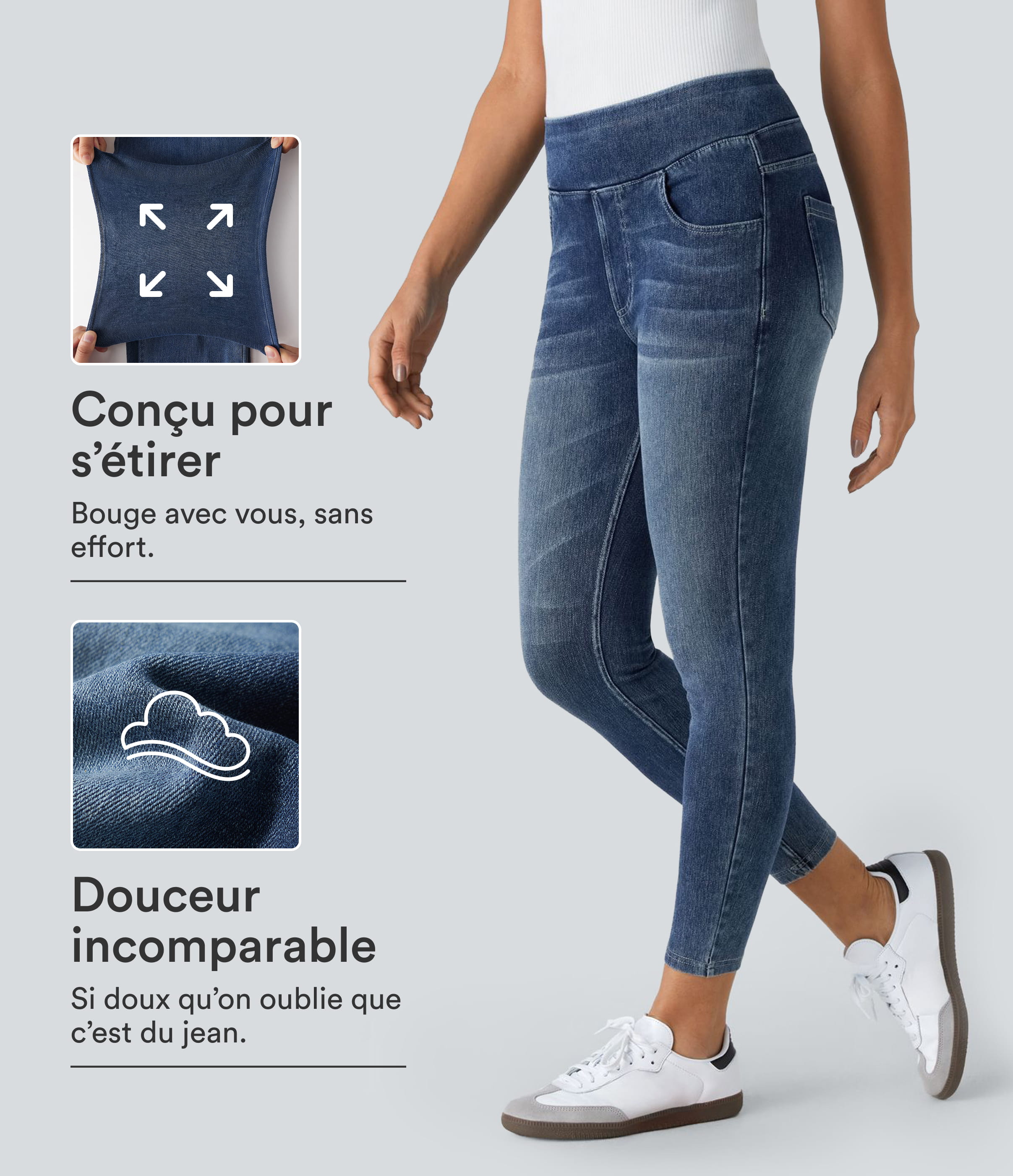 Leggings 7/8 décontractés en denim taille haute avec poches Halara Flex™