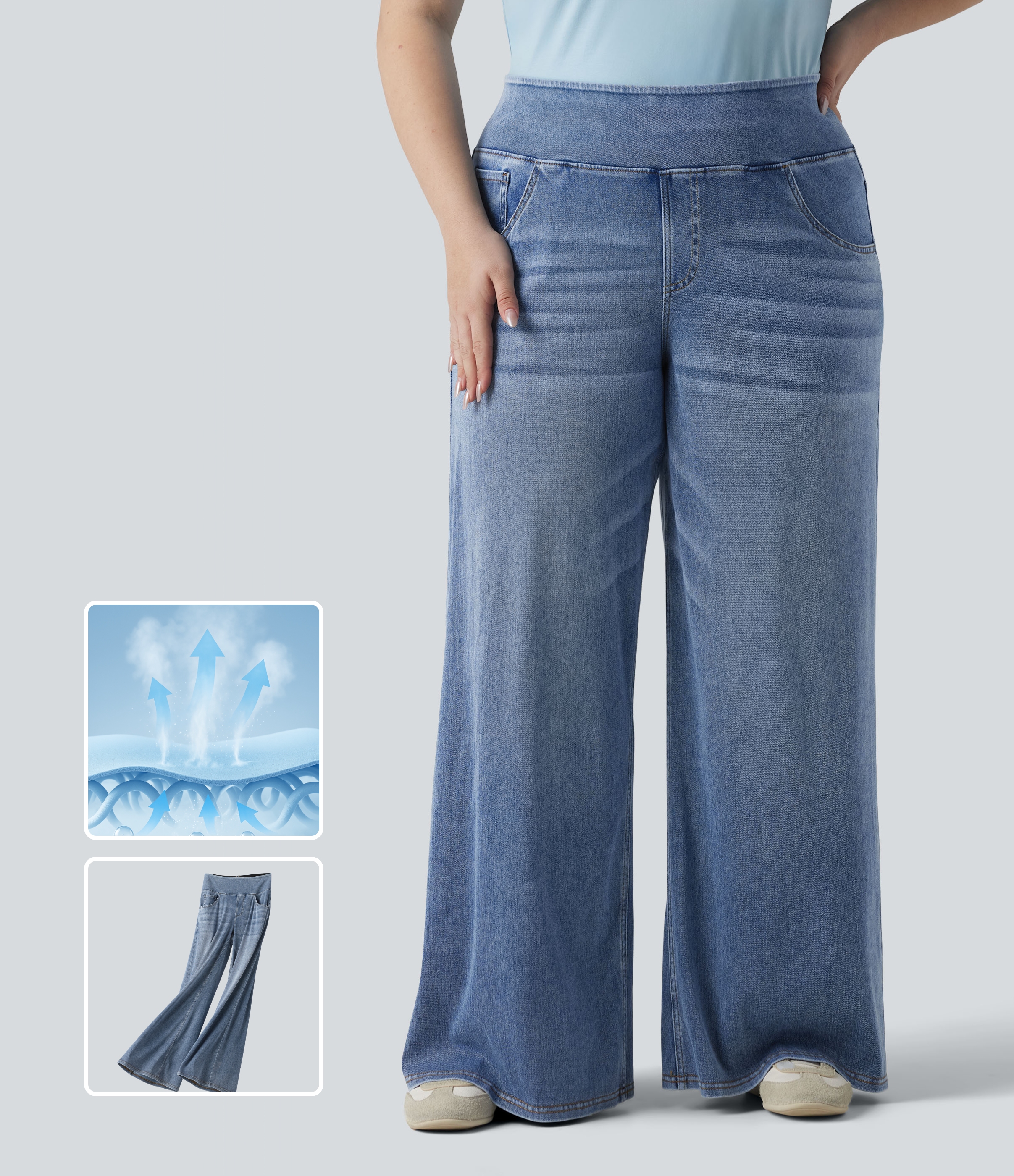 Halara Flex™ - Casual, draped jeans made from washed lyocell with a mid-rise waist and multiple pockets