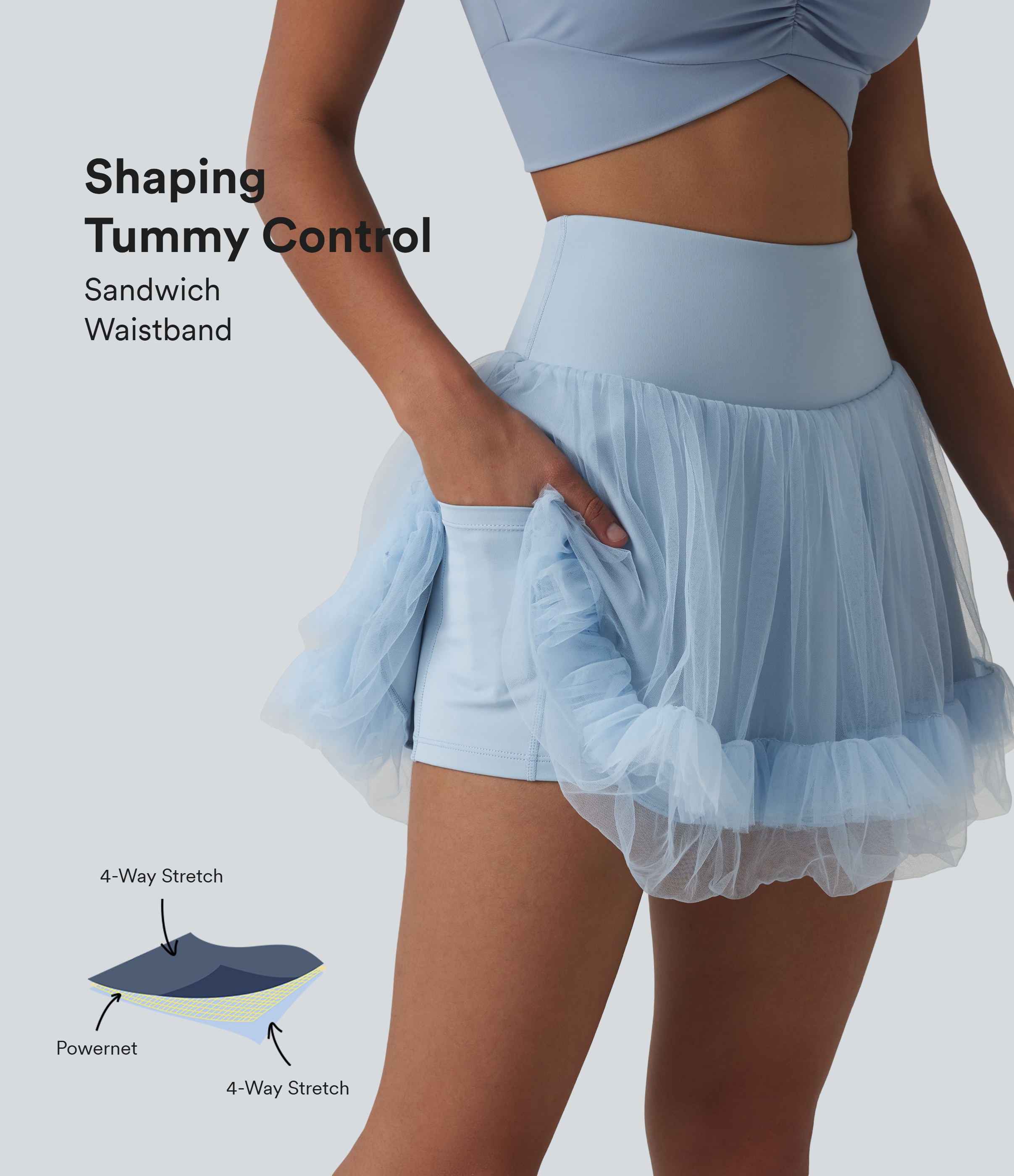 High Waisted Tummy Control Contrast Mesh 2-in-1 Mini Workout Skirt with Pockets