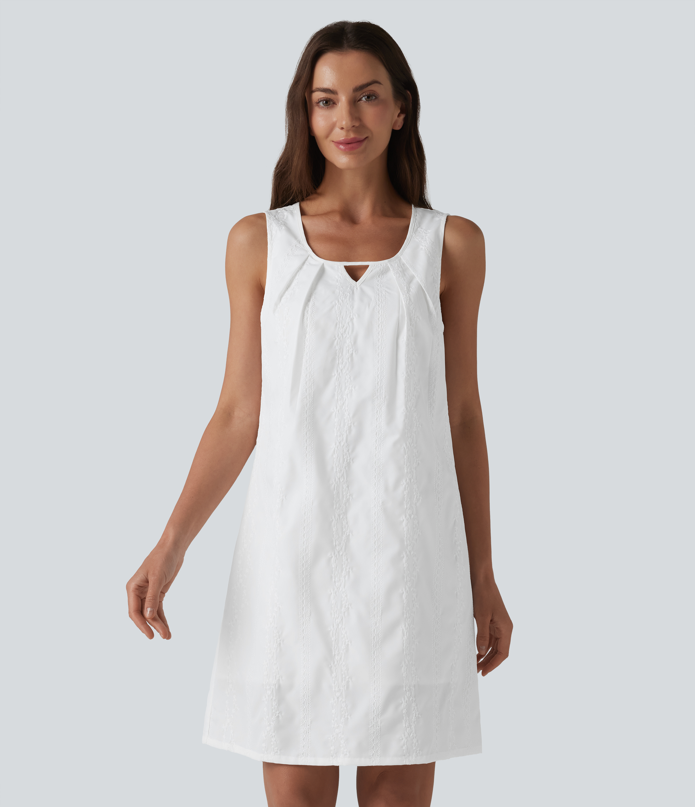 U Neck Sleeveless Embroidery Mini Dress
