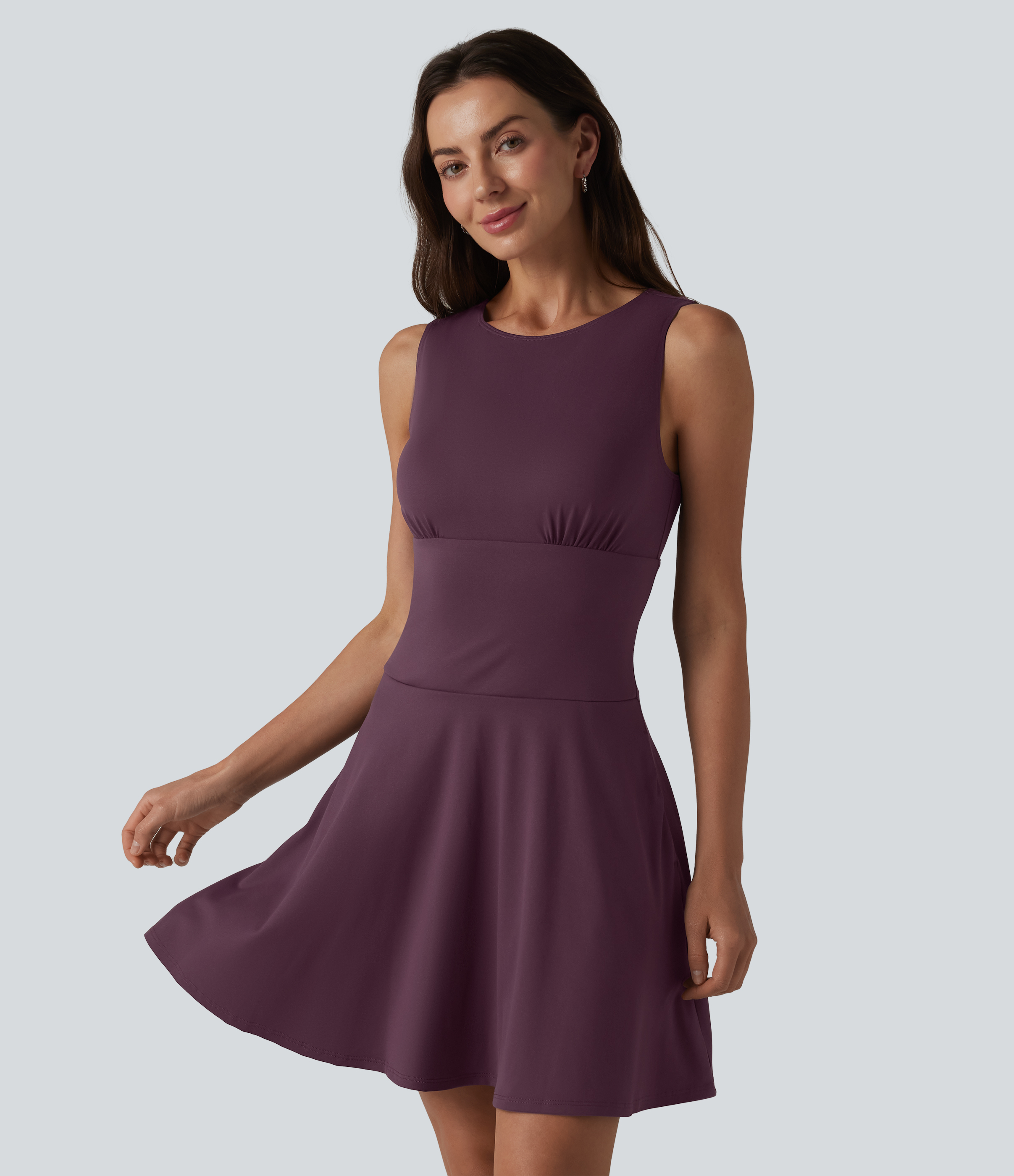 Robe mini évasée décontractée sans manches col bateau avec poches