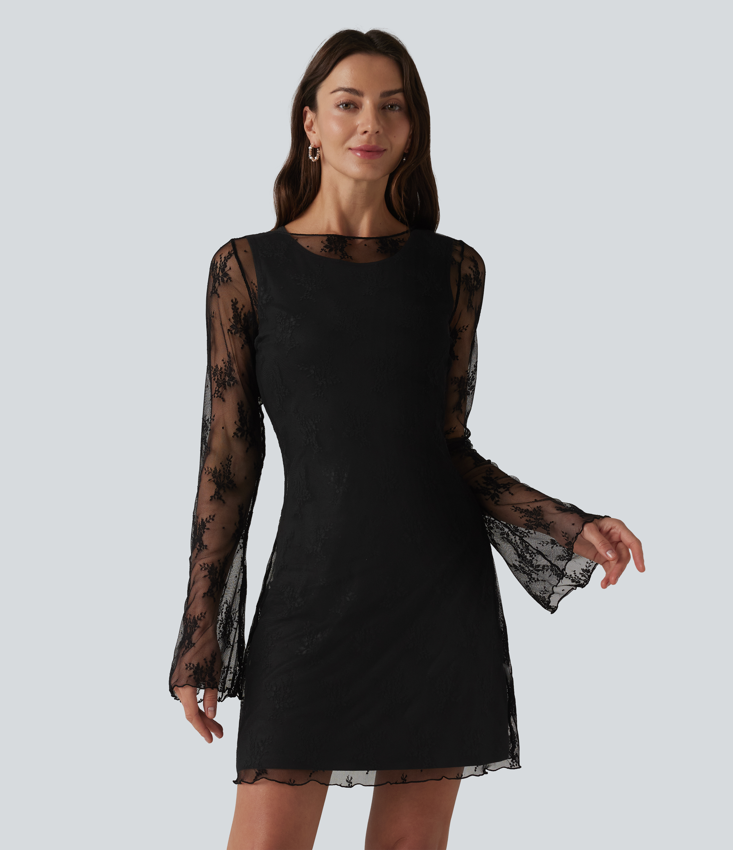 Round Neck Flounce Sleeve 2-piece Lace Party Dress