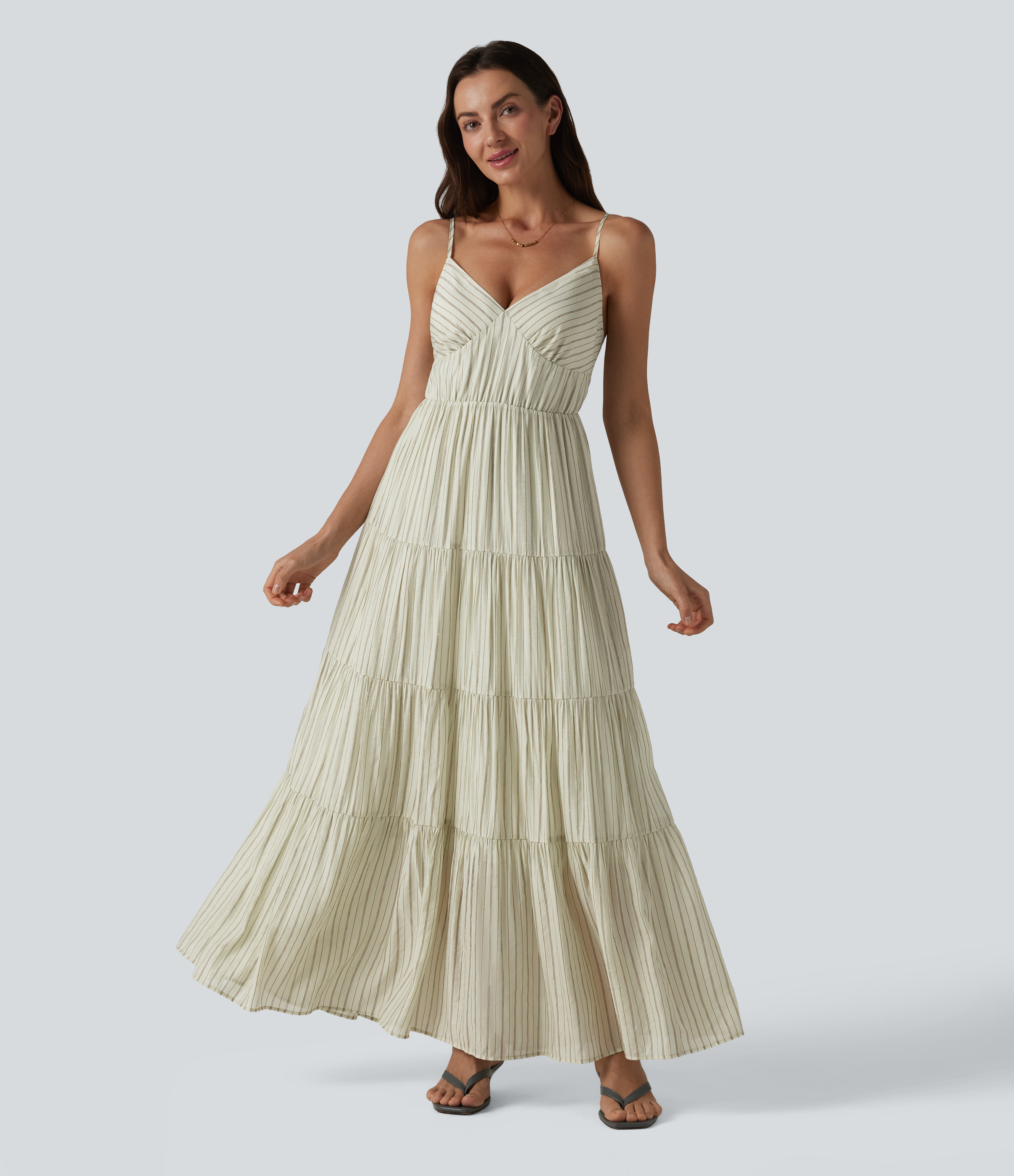 Sandbar Stripe V Neck Lace Up Stripe Flowy Maxi Dress / 2