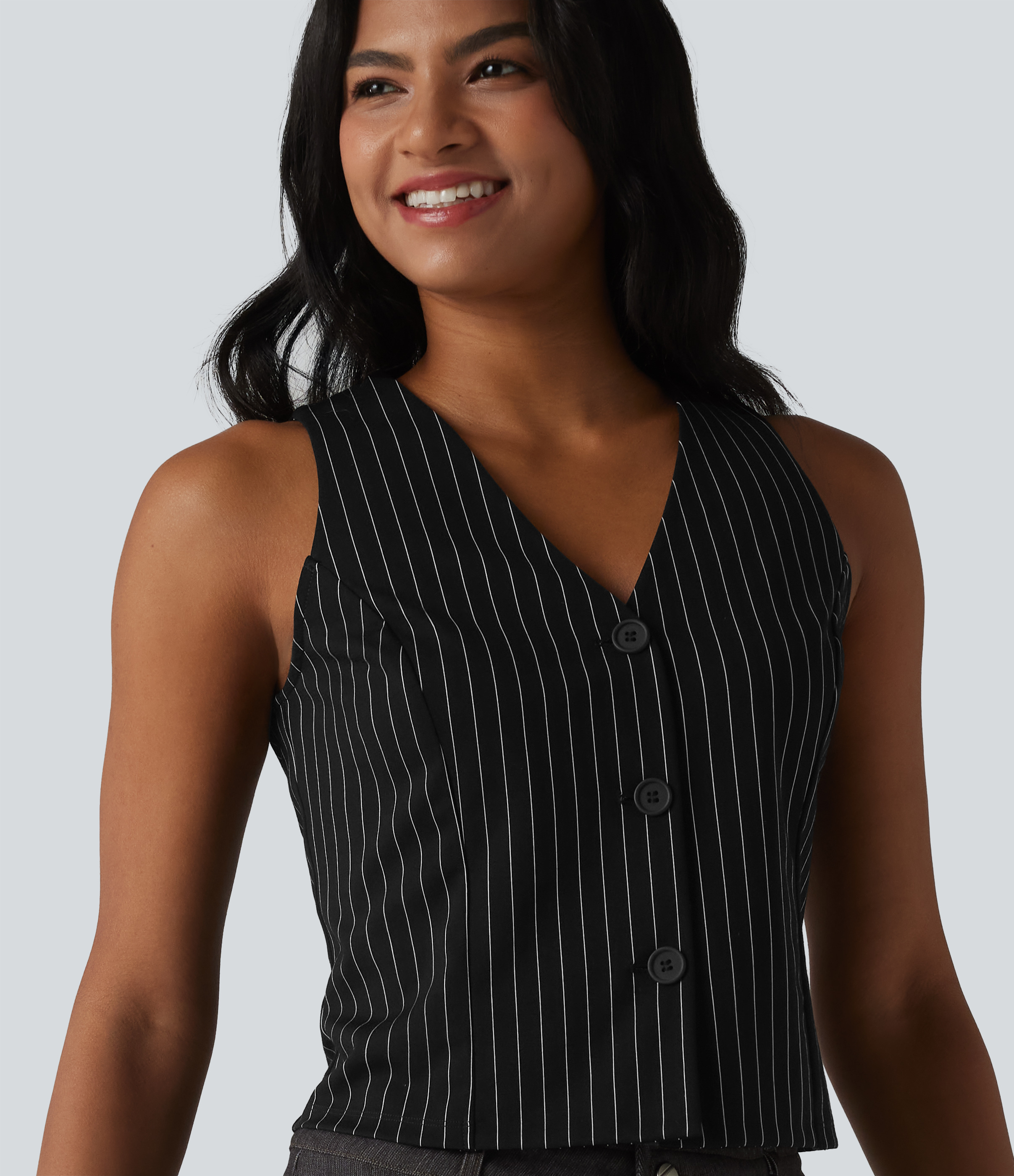 Gilet tailleur rayé à col en V et toucher frais