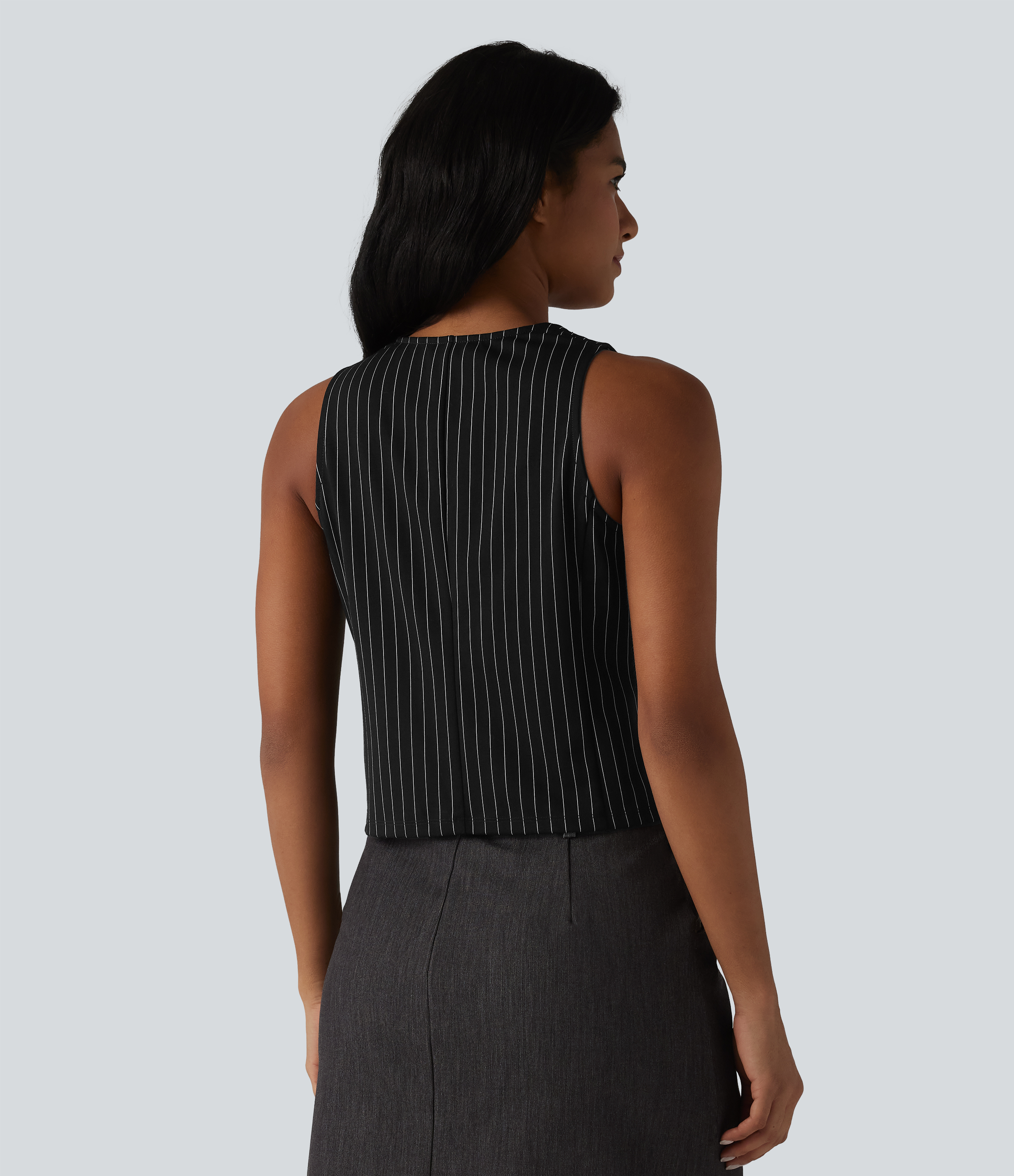 Black White Pinstripe Gilet tailleur rayé à col en V et effet frais InstantCool / 2