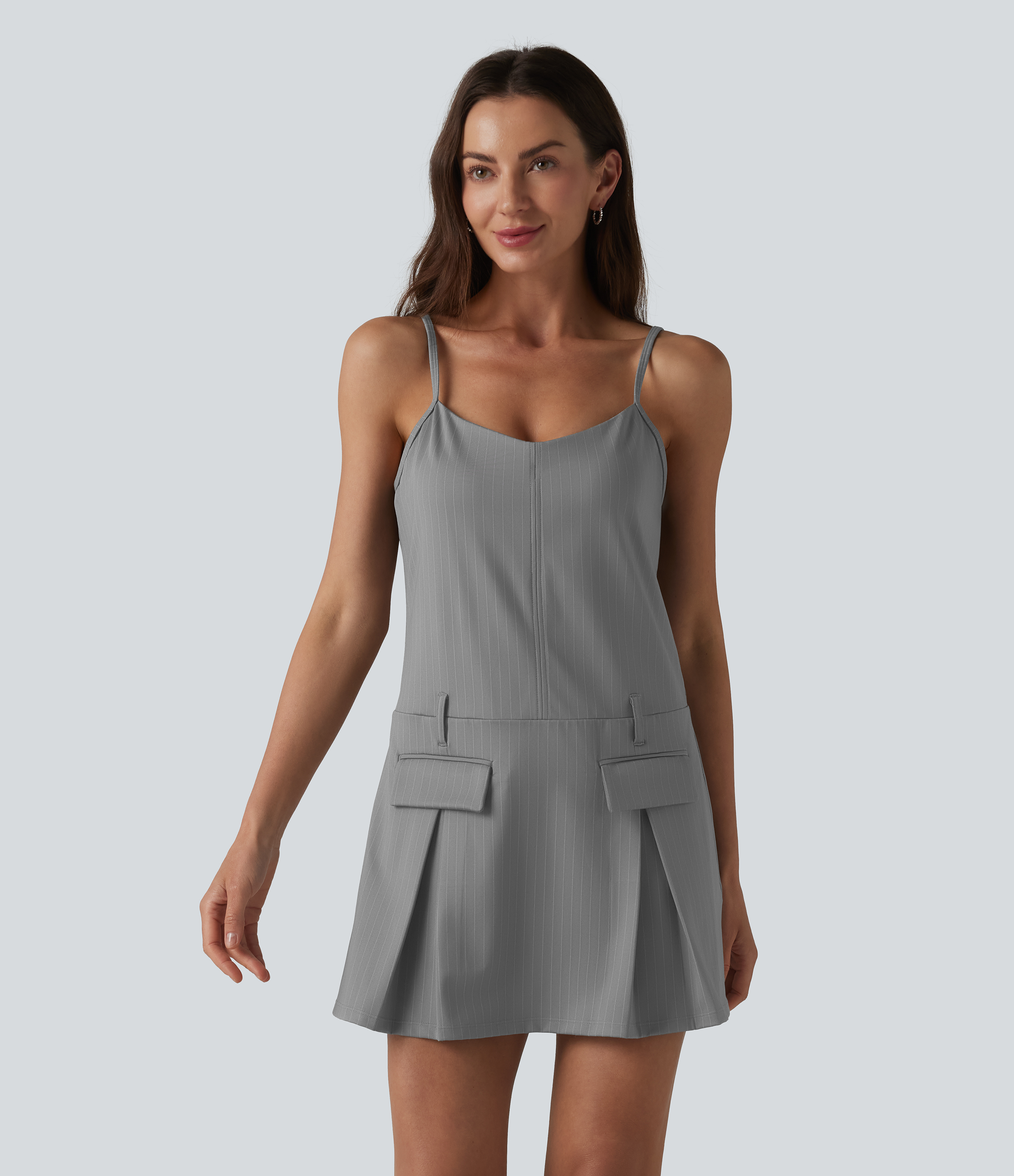 Robe nuisette décontractée à rayures courtes froncées et poches