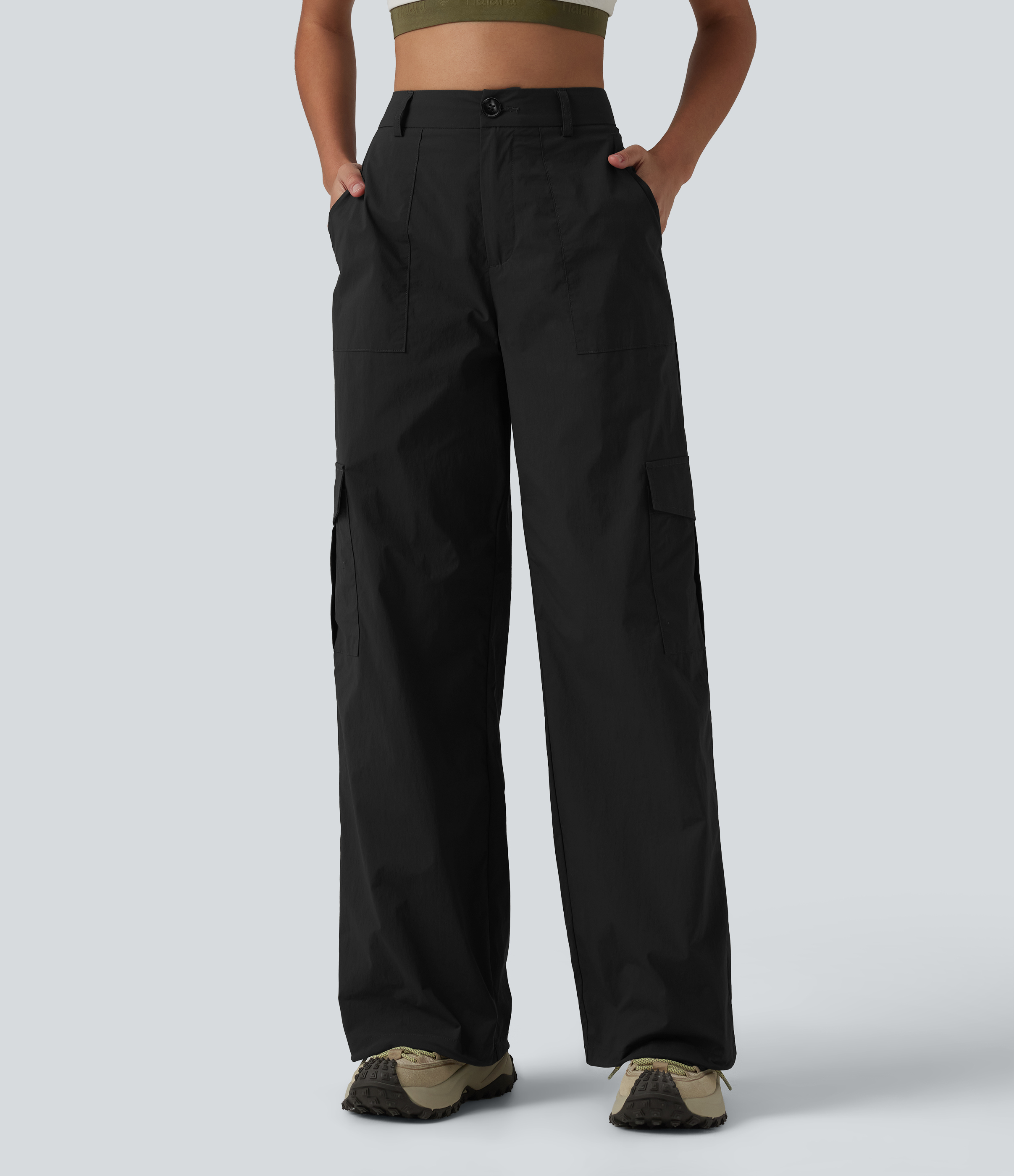 High Waisted Hiking Cargo Straight Leg Pants with Pockets