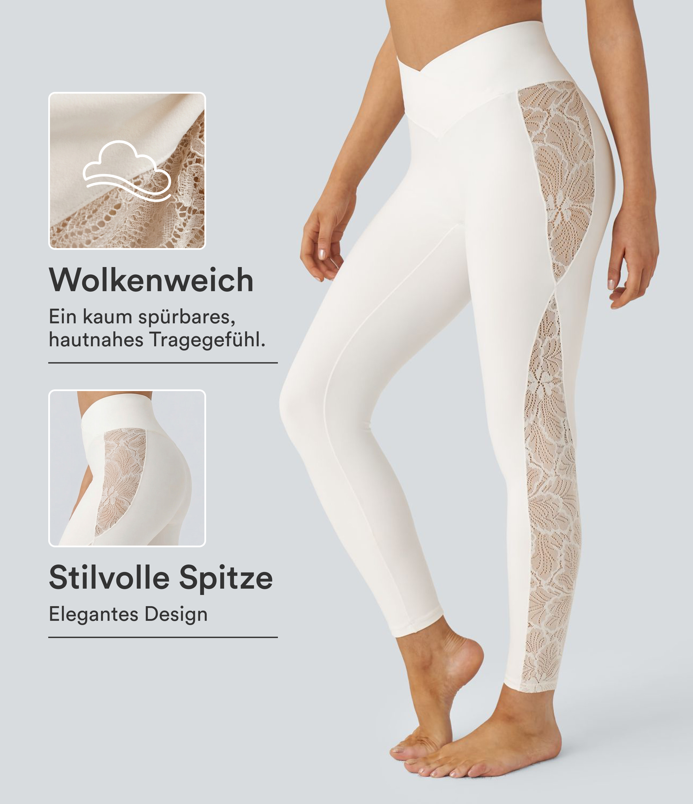 Softlyzero™ Yoga-Leggings mit hohem Bund und überkreuzter Spitze in Kontrastfarbe, Gesäßtasche, 7/8-Länge