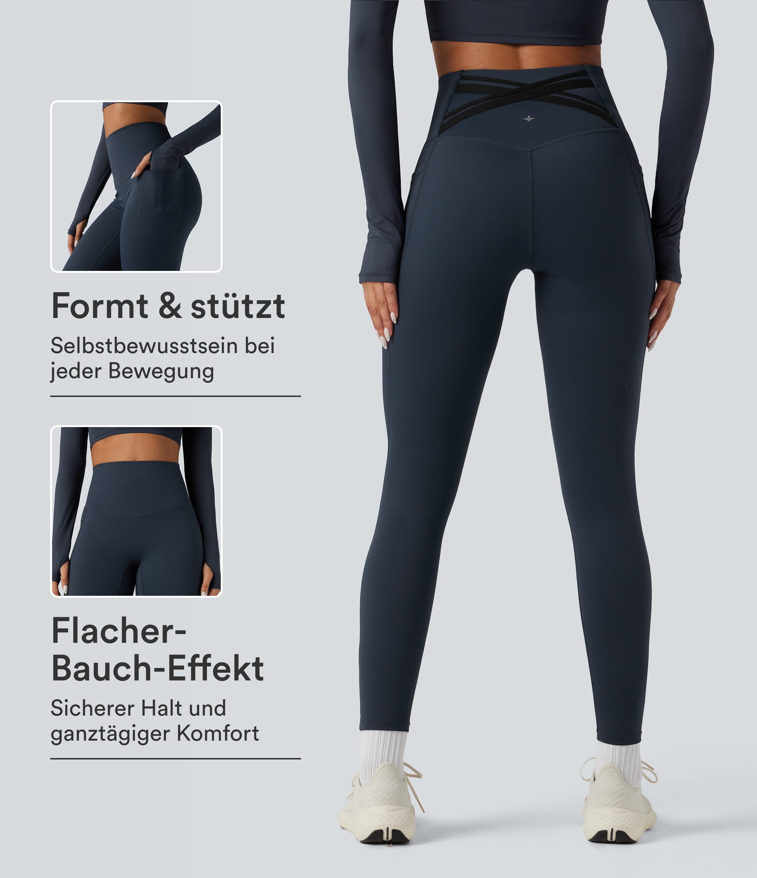 Halara Ultrasculpt™ Heat - Lauf-Leggings mit hohem Crossover-Bund, Seitentaschen, Fleecefutter und Bauchkontrolle