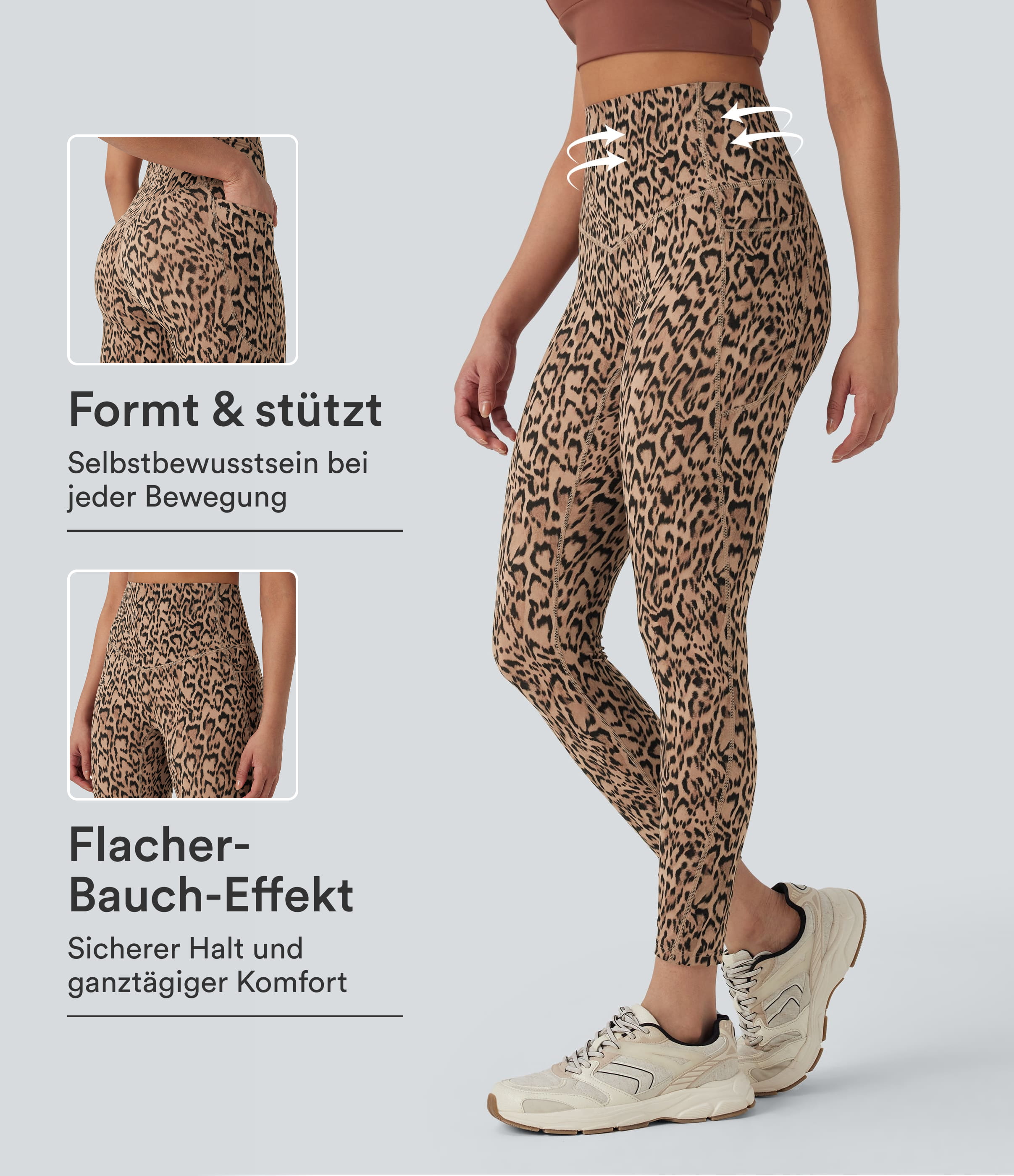 Halara UltraSculpt™ - Yoga-Leggings mit hohem Bund, Seitentaschen, Bauchkontrolle und Leopardenprint