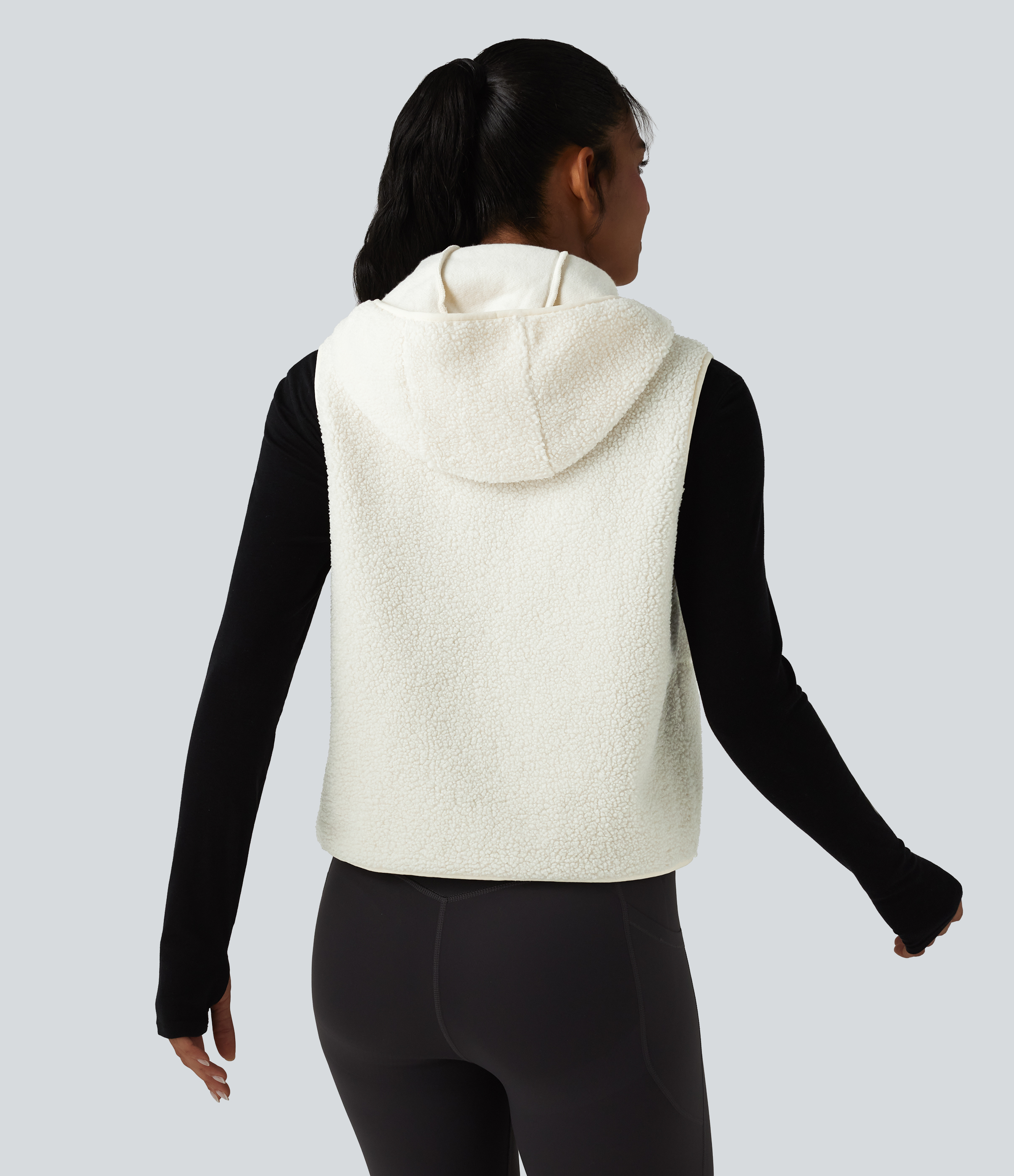 Cheese White Gilet de sport sherpa à capuche avec poches / 2