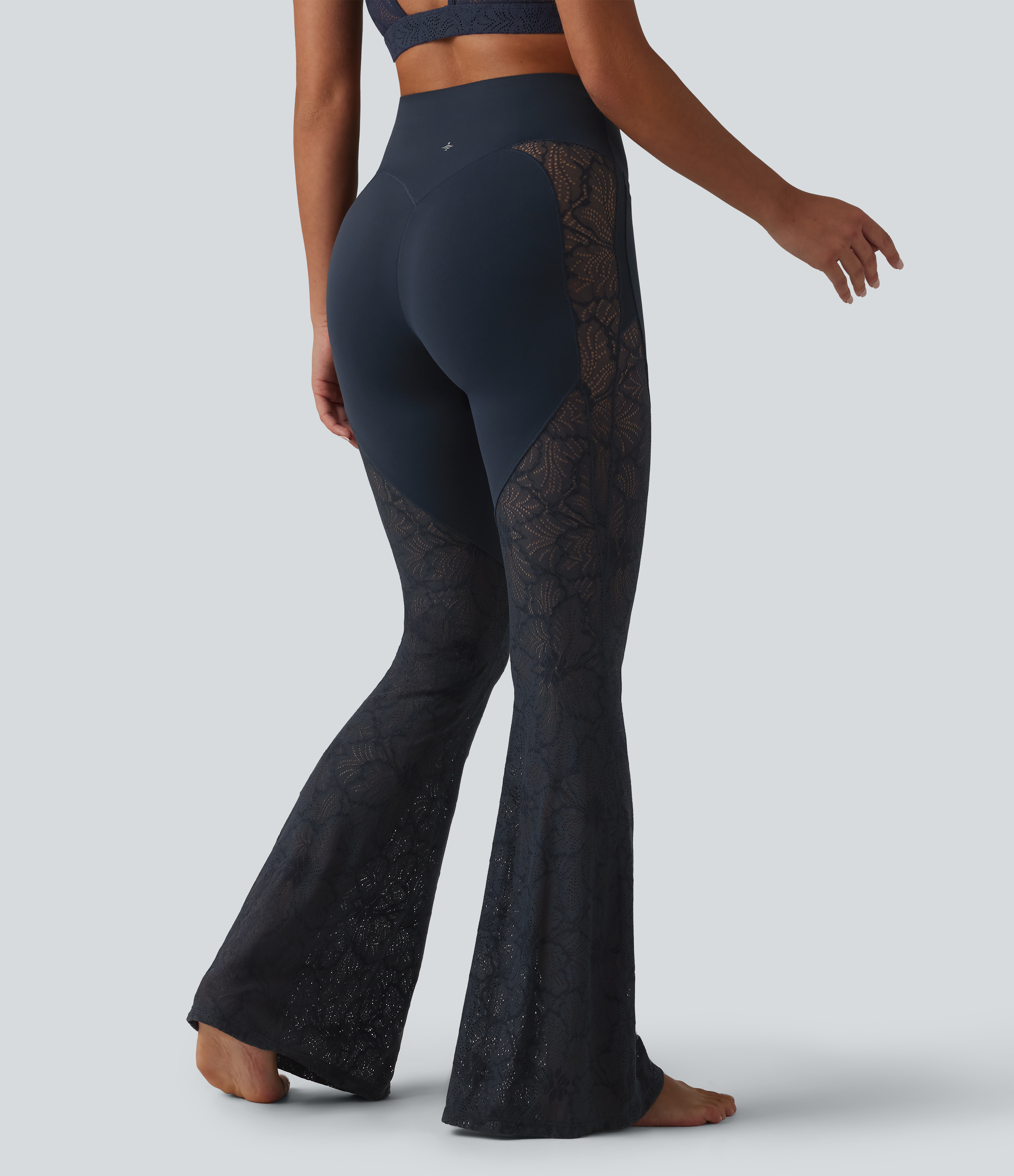 Carbon Halara UltraSculpt™ High Waisted Tummy Control Contrast Lace Yoga Flare Leggings with Pockets / 2