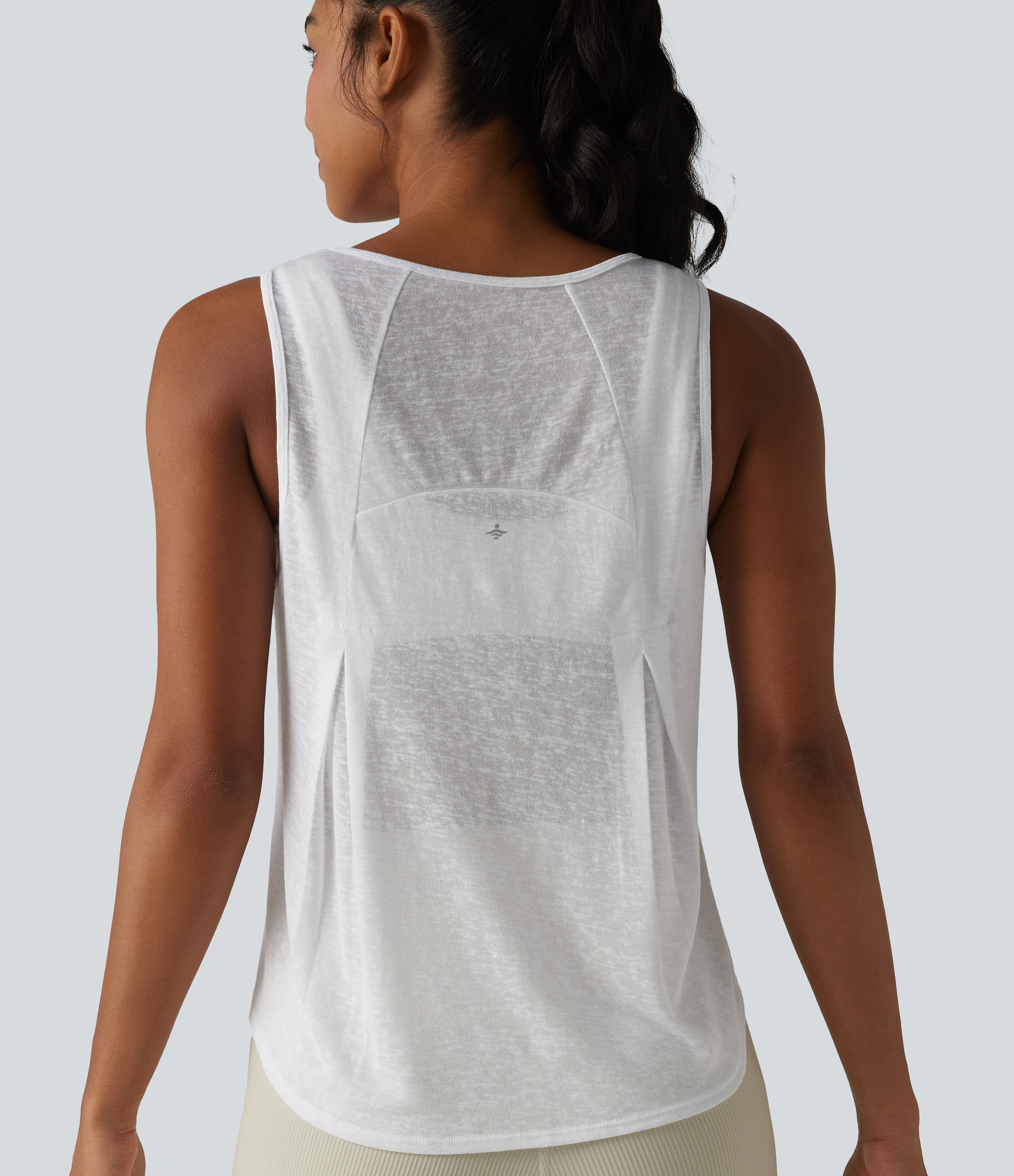 Round Neck Curved Hem Sheer Running Tank Top-No Sports Bra Included