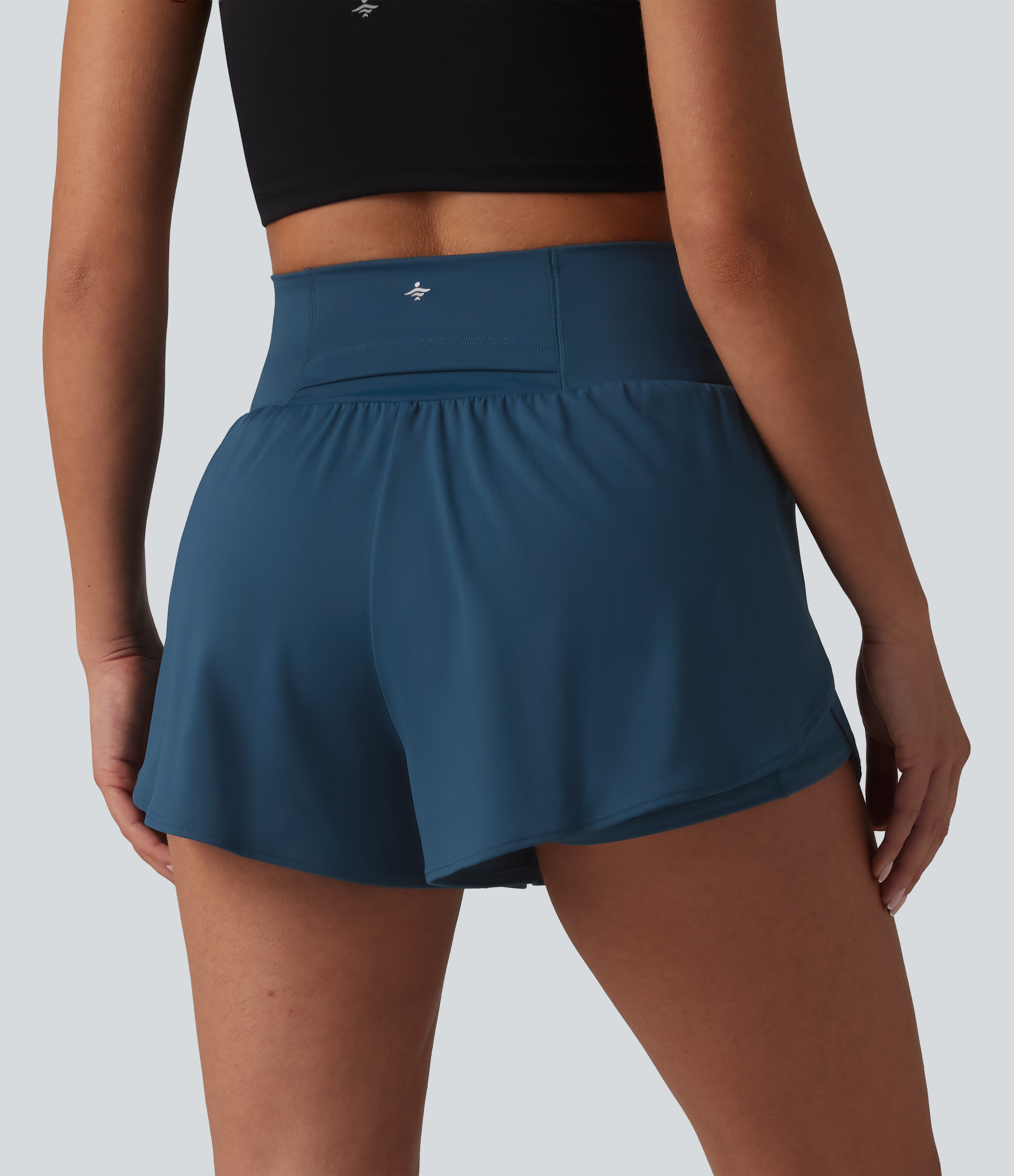 Majolica Blue SoftlyZero™ Airy High Waisted Tummy Control 2-in-1 Curved Hem InstantCool Yoga Shorts 3'' with Pockets / 2