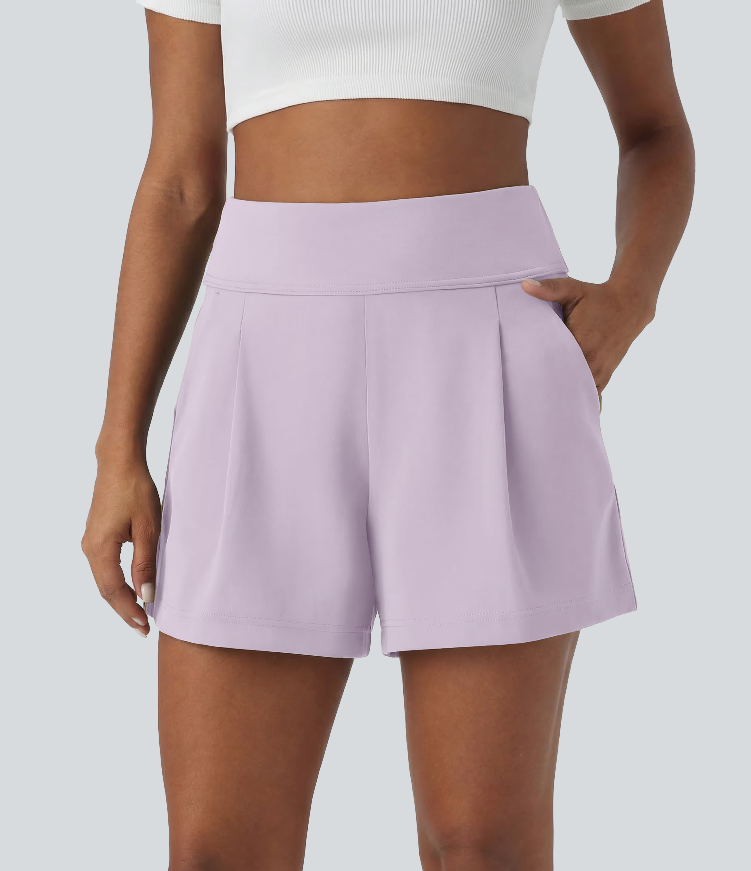 DayStretch High Waisted Work Baggy Shorts 4'' with Pockets