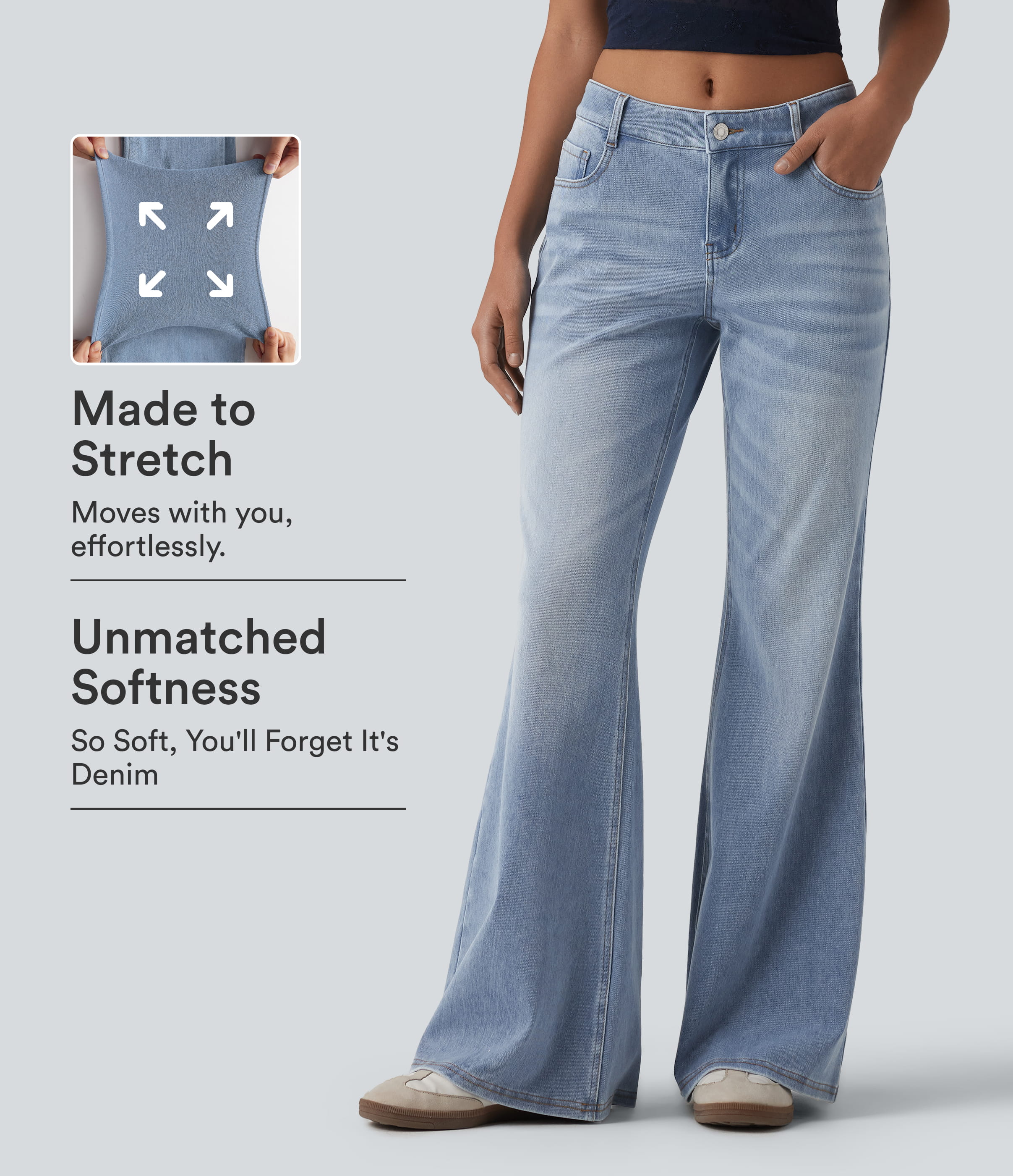 Halara Flex™ Low Rise Flare Washed Casual Jeans with Pockets