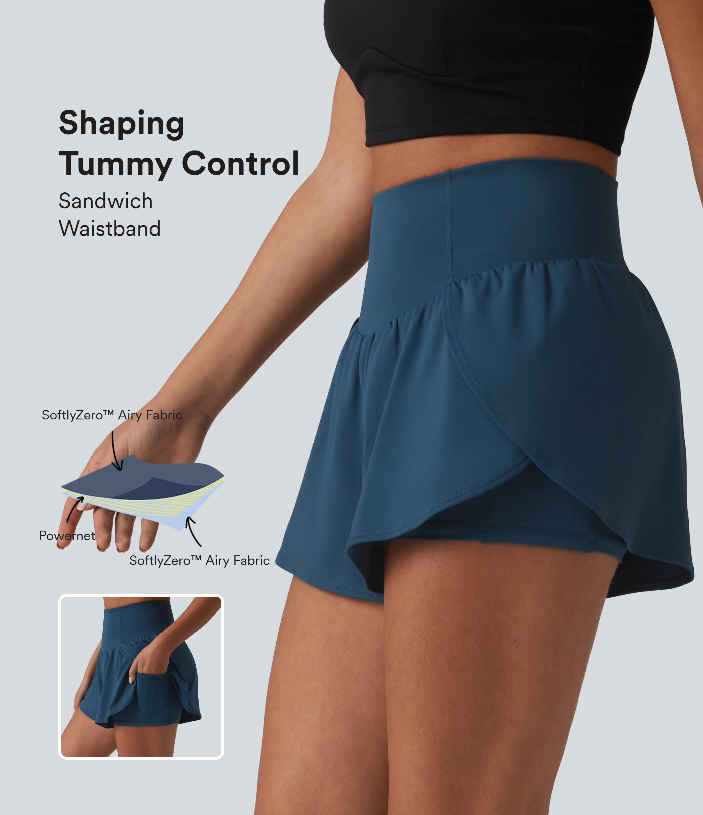 SoftlyZero™ Airy High Waisted Tummy Control 2-in-1 Curved Hem Cool Touch Yoga Shorts 3'' with Pockets