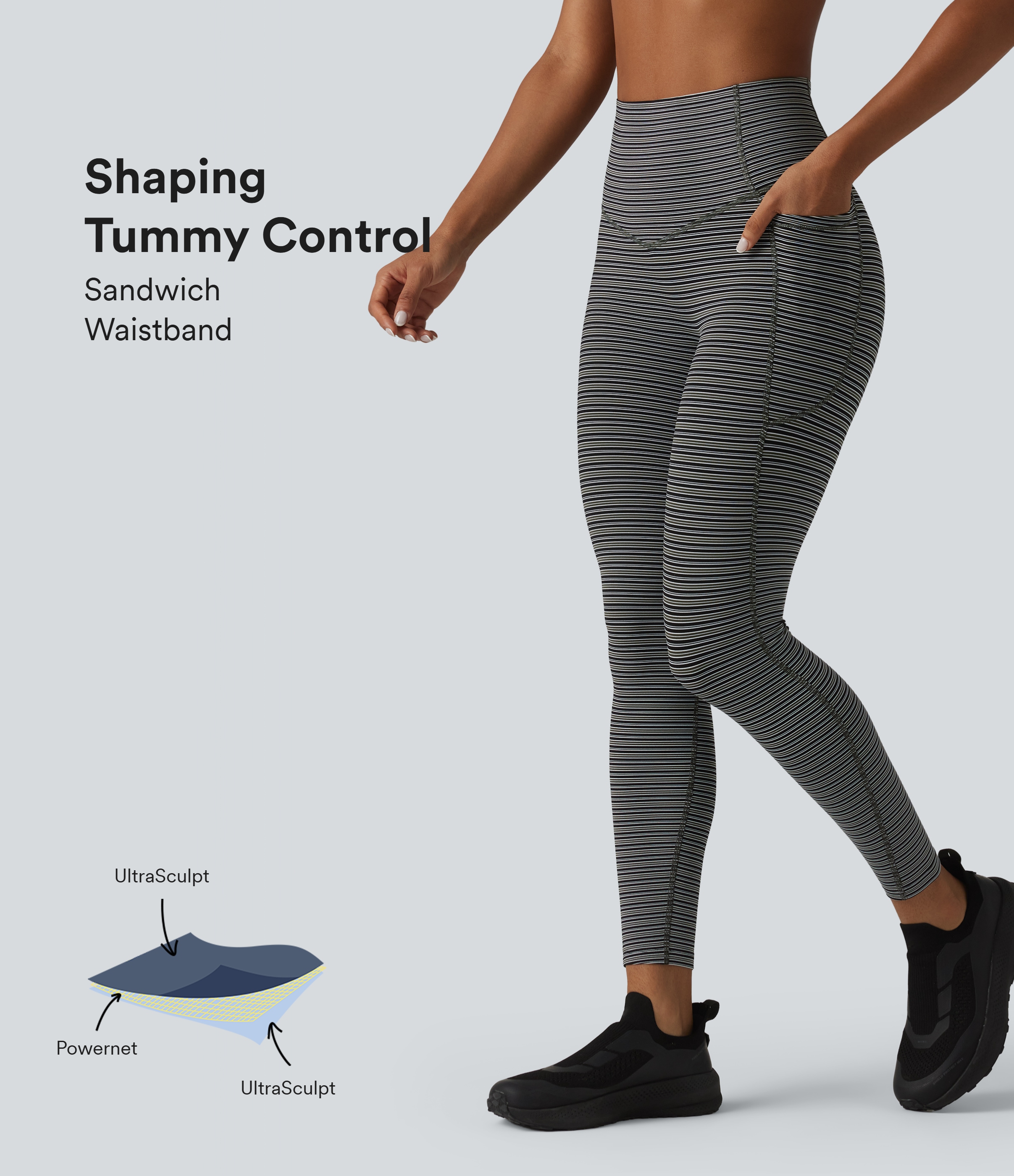 Halara UltraSculpt™ Jacquard Stripe High Waisted Tummy Control Running Leggings with Pockets