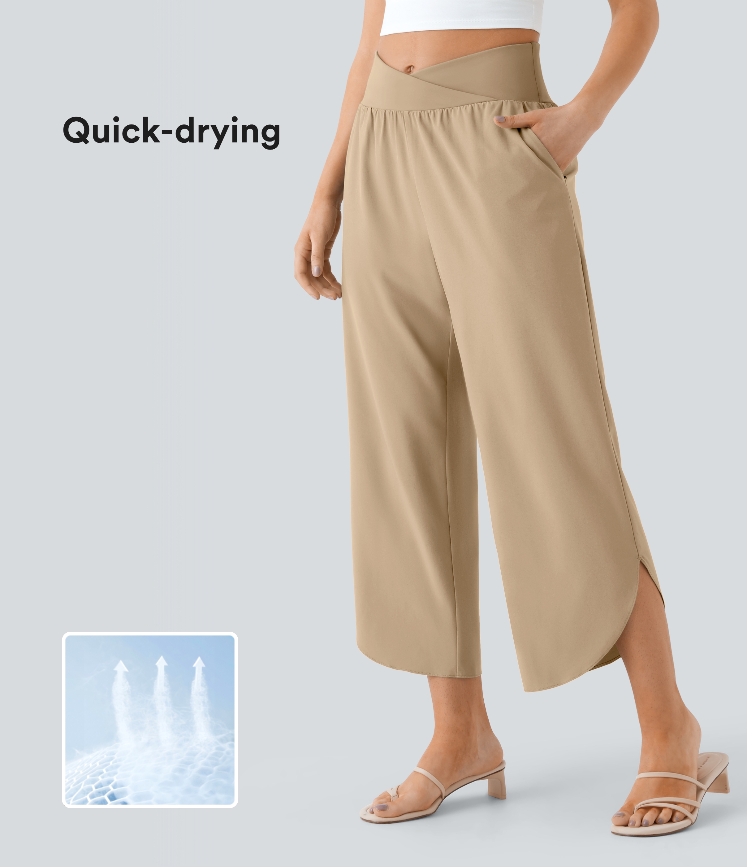 Breezeful™ High Waisted Crossover Quick Dry Resort Pants with Pockets