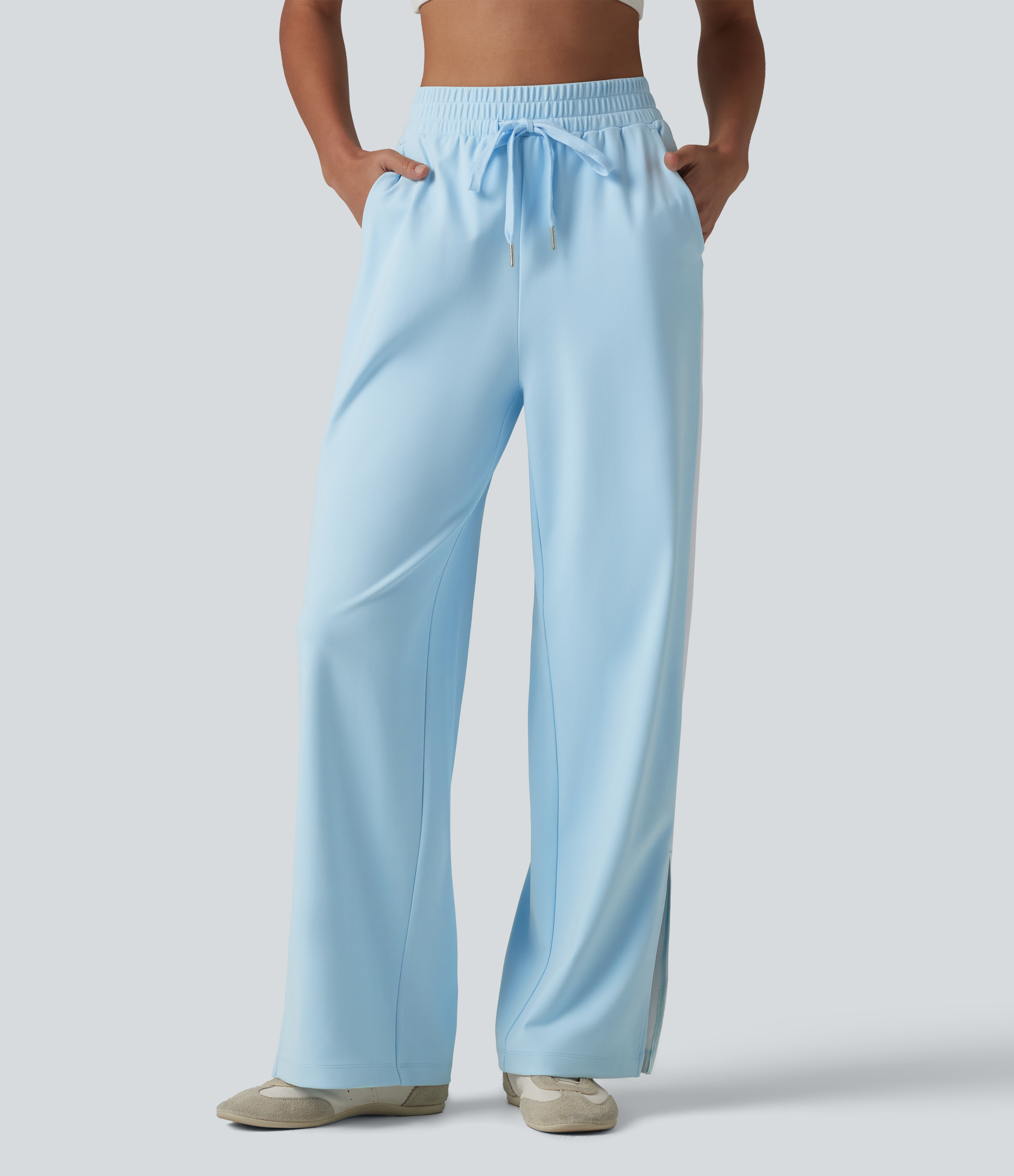 DayStretch hochgeschnittene Yogahose mit Kordelzug, Color-Block-Streifen, geradem Bein mit Schlitz und Taschen