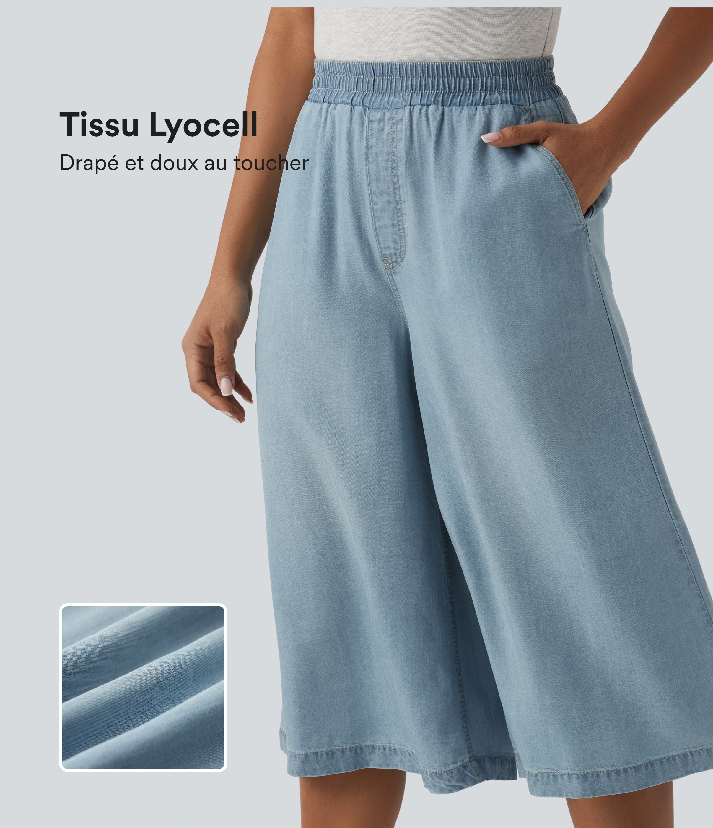 Jean large casual corsaire taille haute en lyocell avec poches