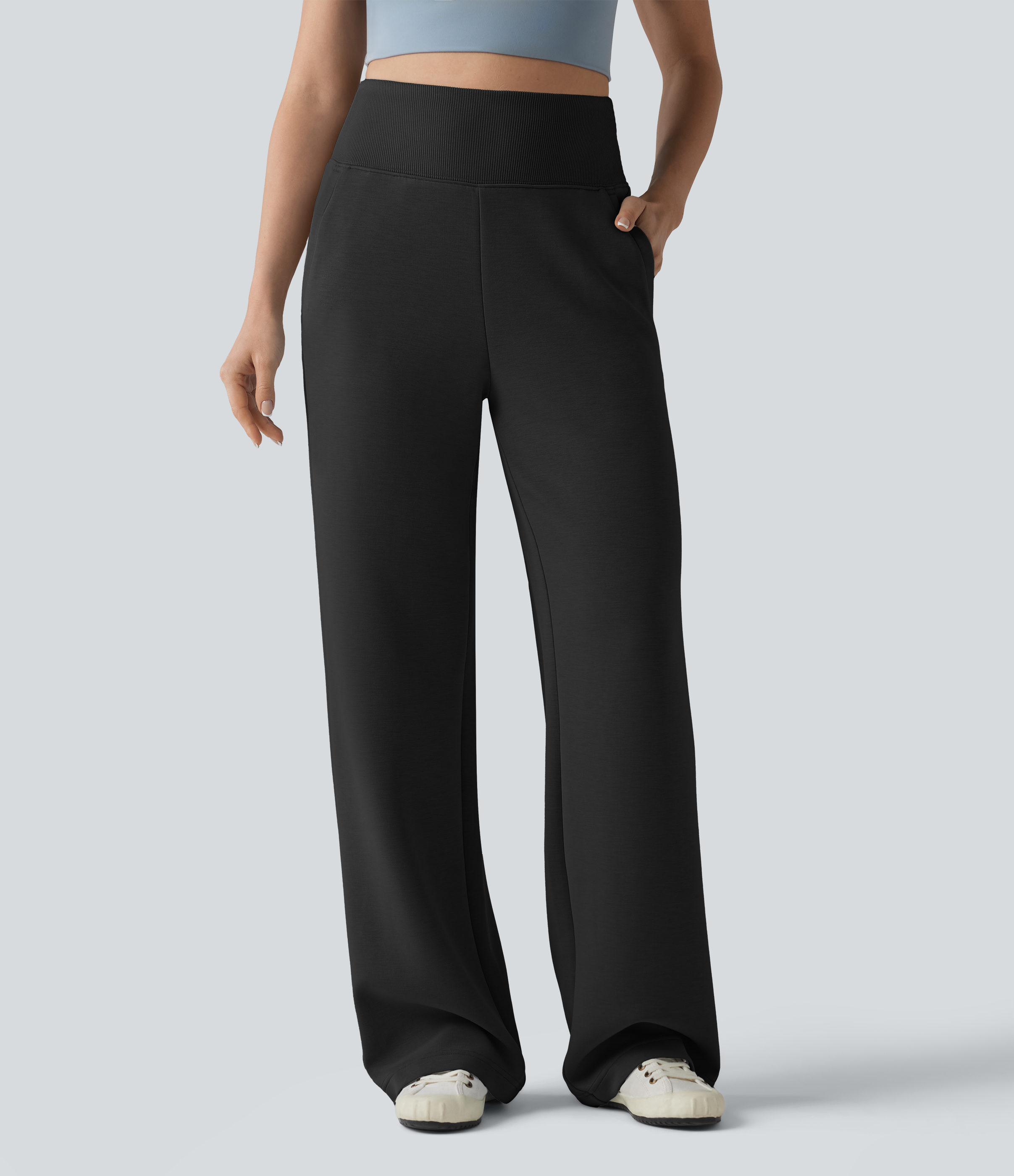 SpacerTek™ High Waisted Tummy Control Casual Wide Leg Sweatpants with Pockets