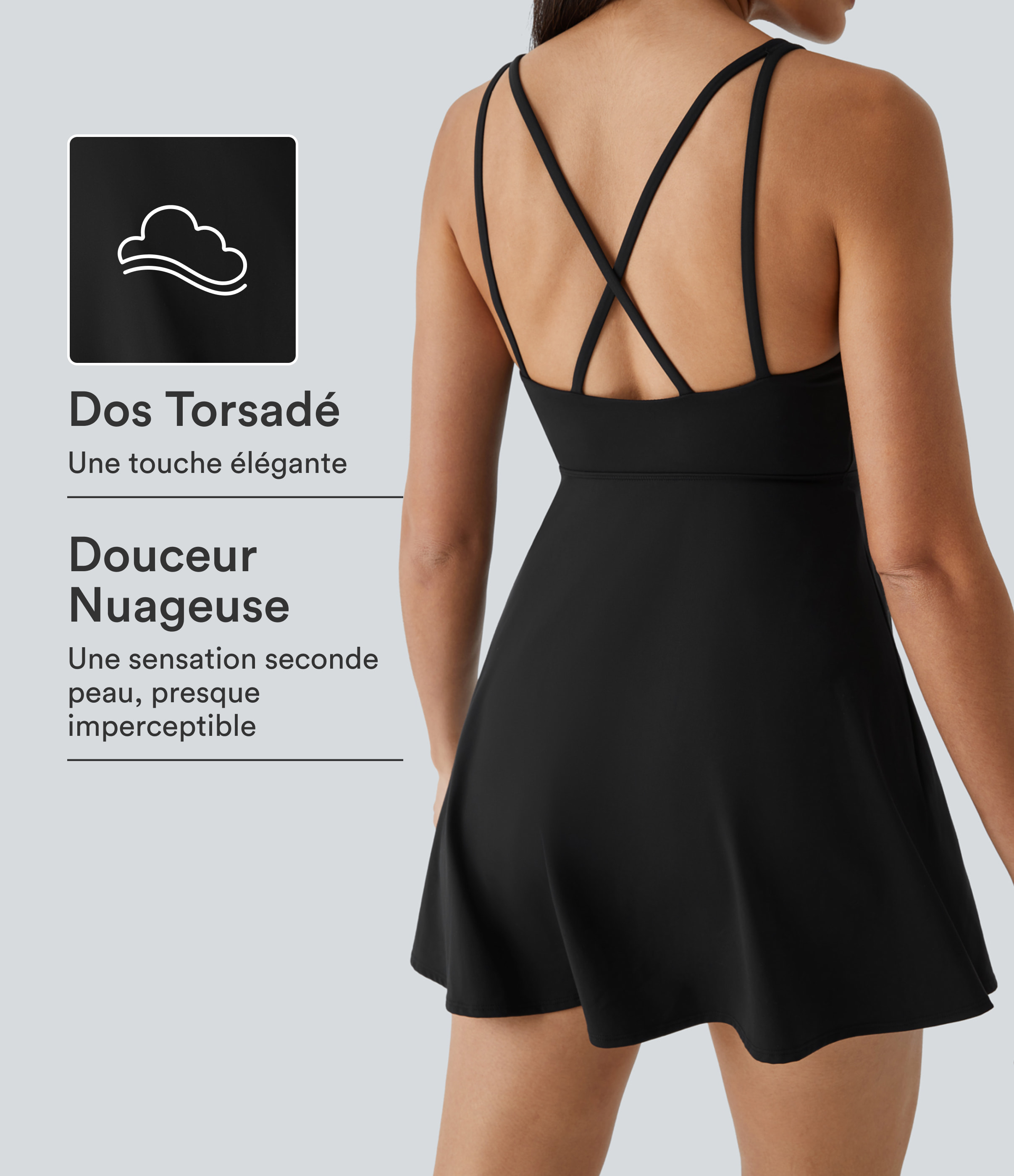 Softlyzero™ Plush Robe Sport Danse Dos Nu Croisé 2 Pièces avec Poche - UPF50+