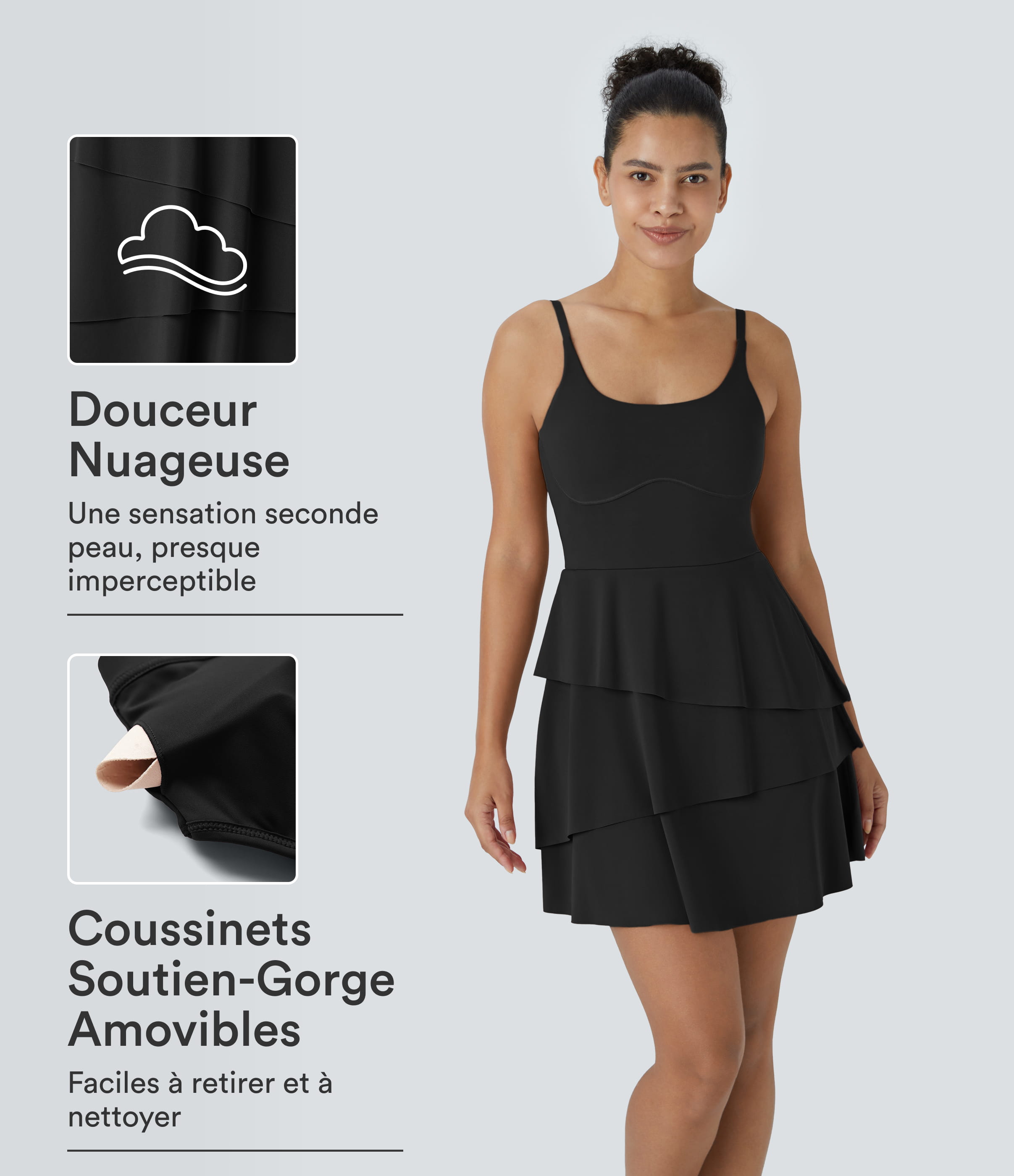 Softlyzero™ Airy Robe Sport Mini à Toucher Frais 2-en-1 avec Volants à Tiers et Dos Nu à Poches