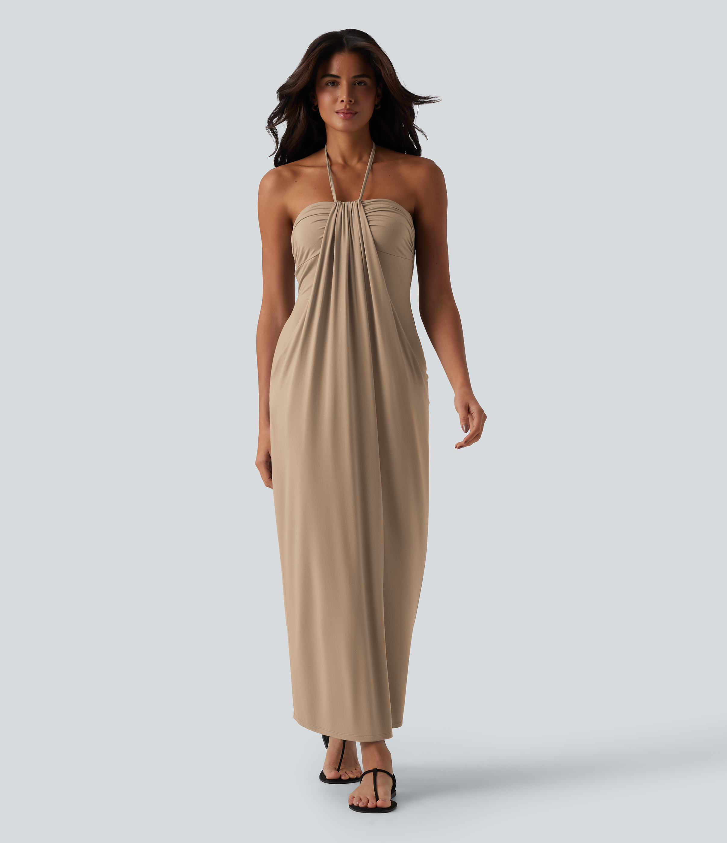 Robe longue dos nu col licou avec nœud et poches