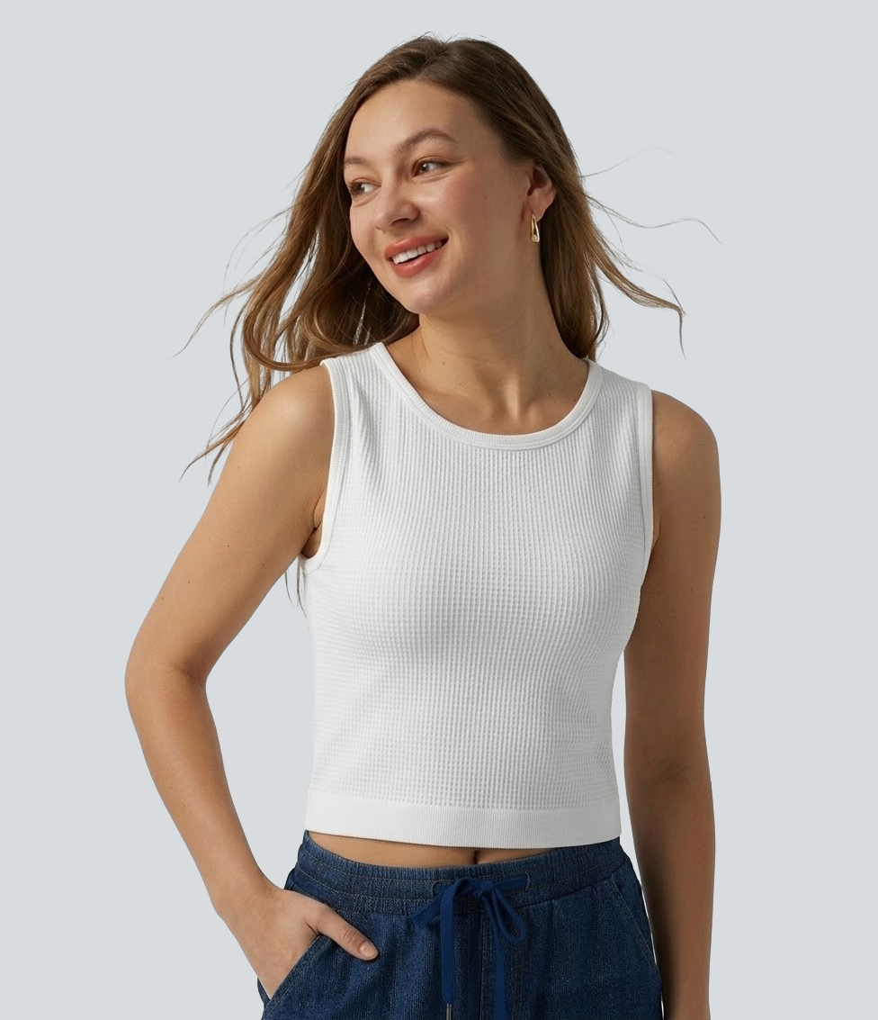 OneForm Seamless Flow Waffle Cropped Casual Tank Top