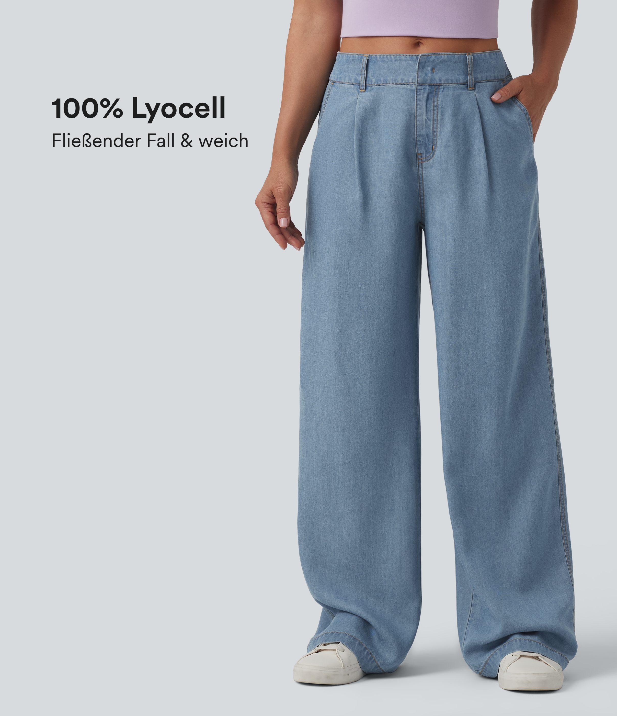 Lässige Jeans aus Lyocell mit mittelhohem Bund, mehreren Taschen und weitem Bein