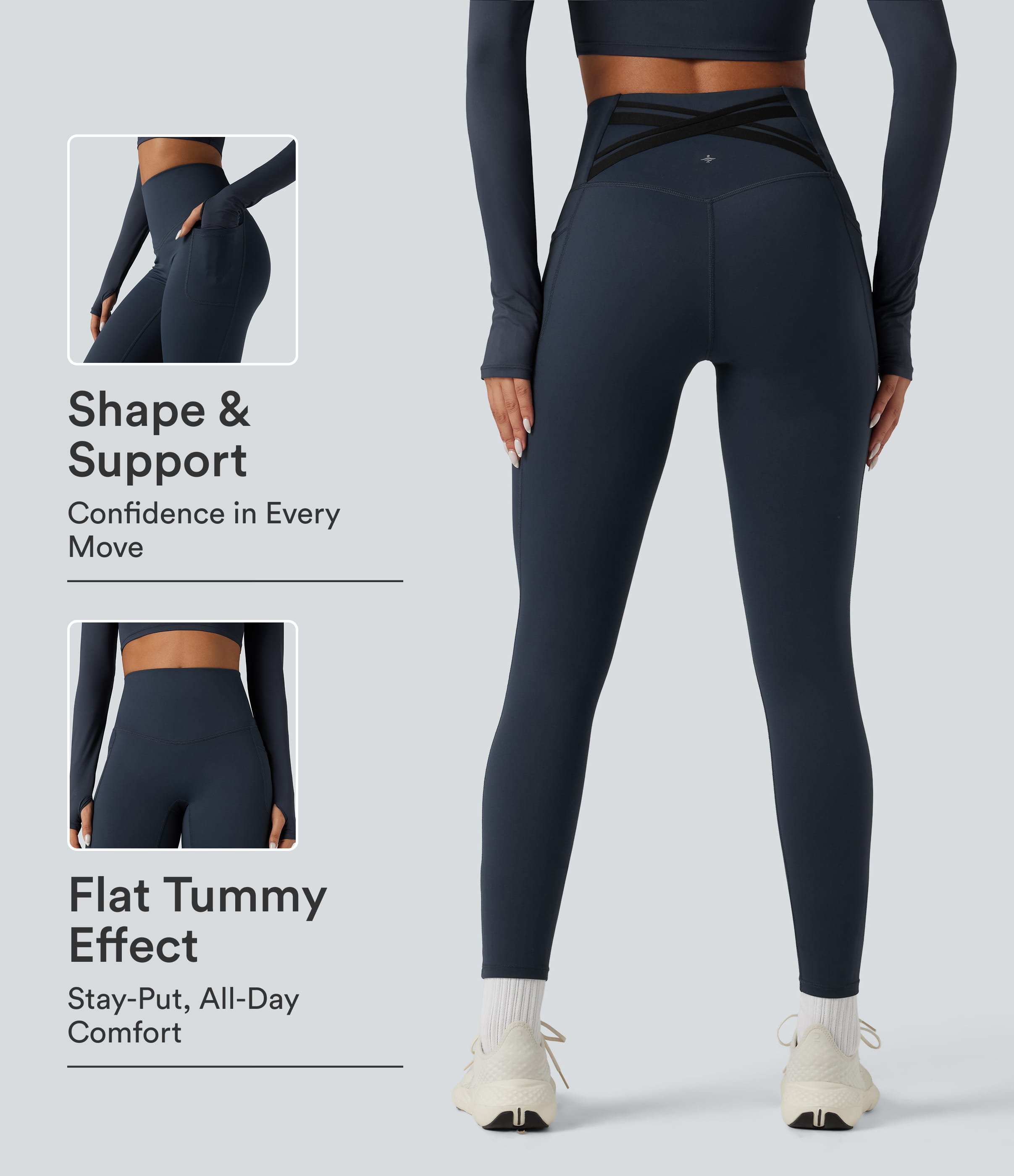 Halara Ultrasculpt™ Heat High Waisted Tummy Control Crossover Back Fleece Running Leggings with Pockets