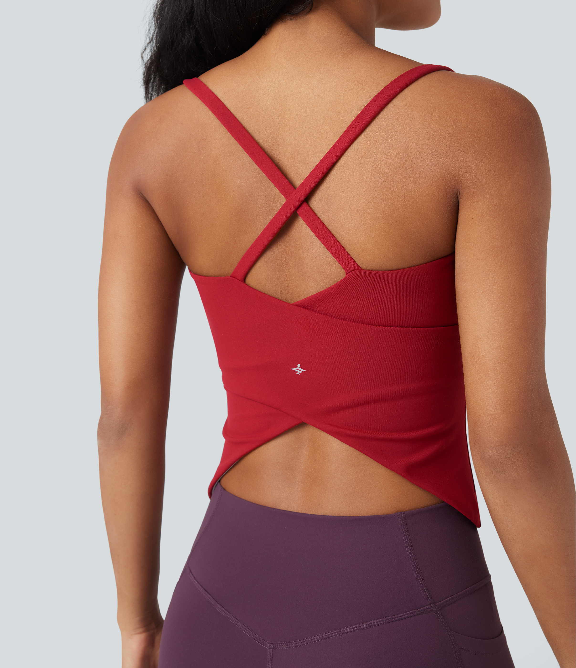 Scoop Neck Crisscross Back Crossover Hem Yoga Cami Top