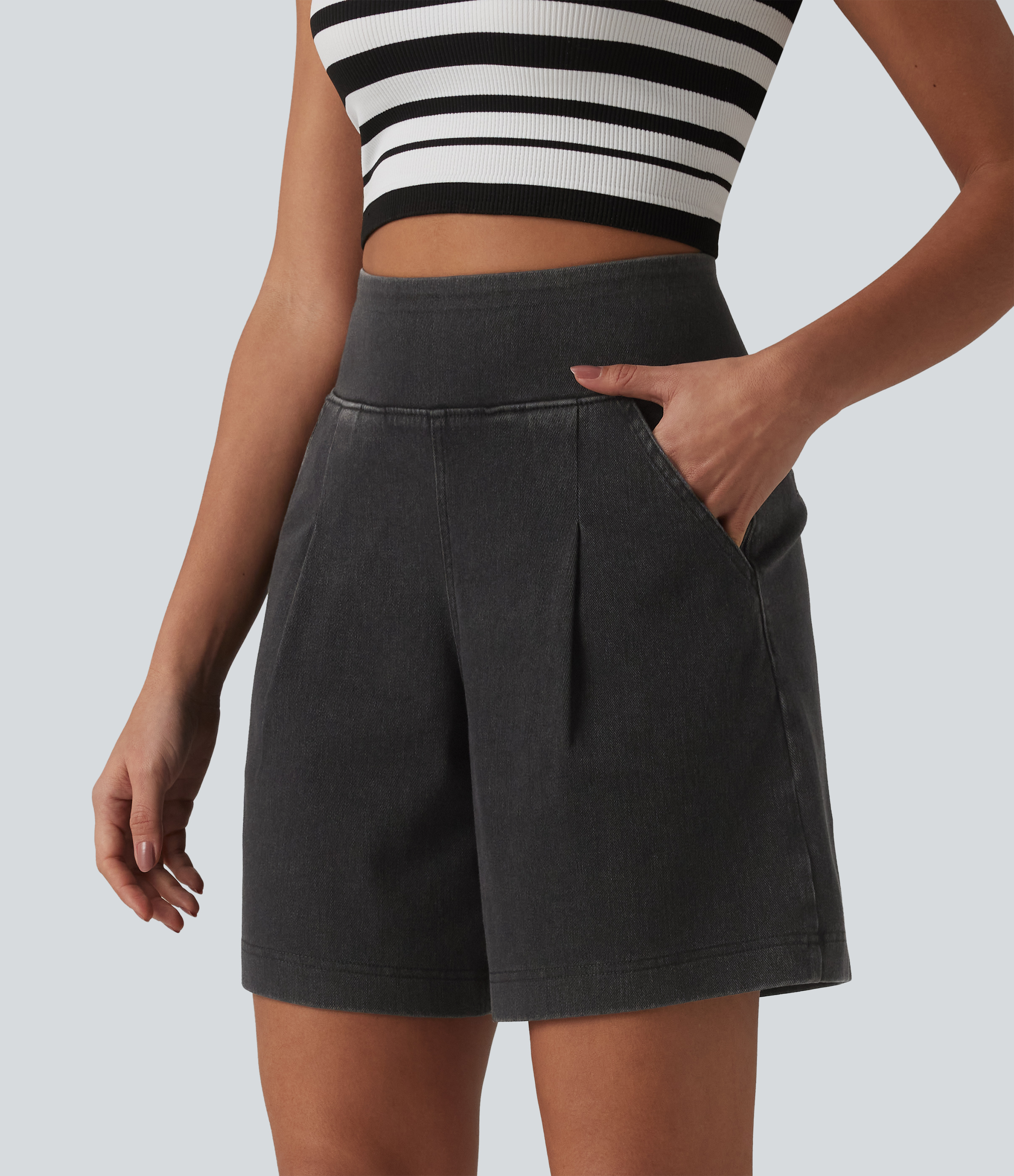 Halara Flex™ High Waisted Denim Casual Baggy Shorts 7'' with Pockets