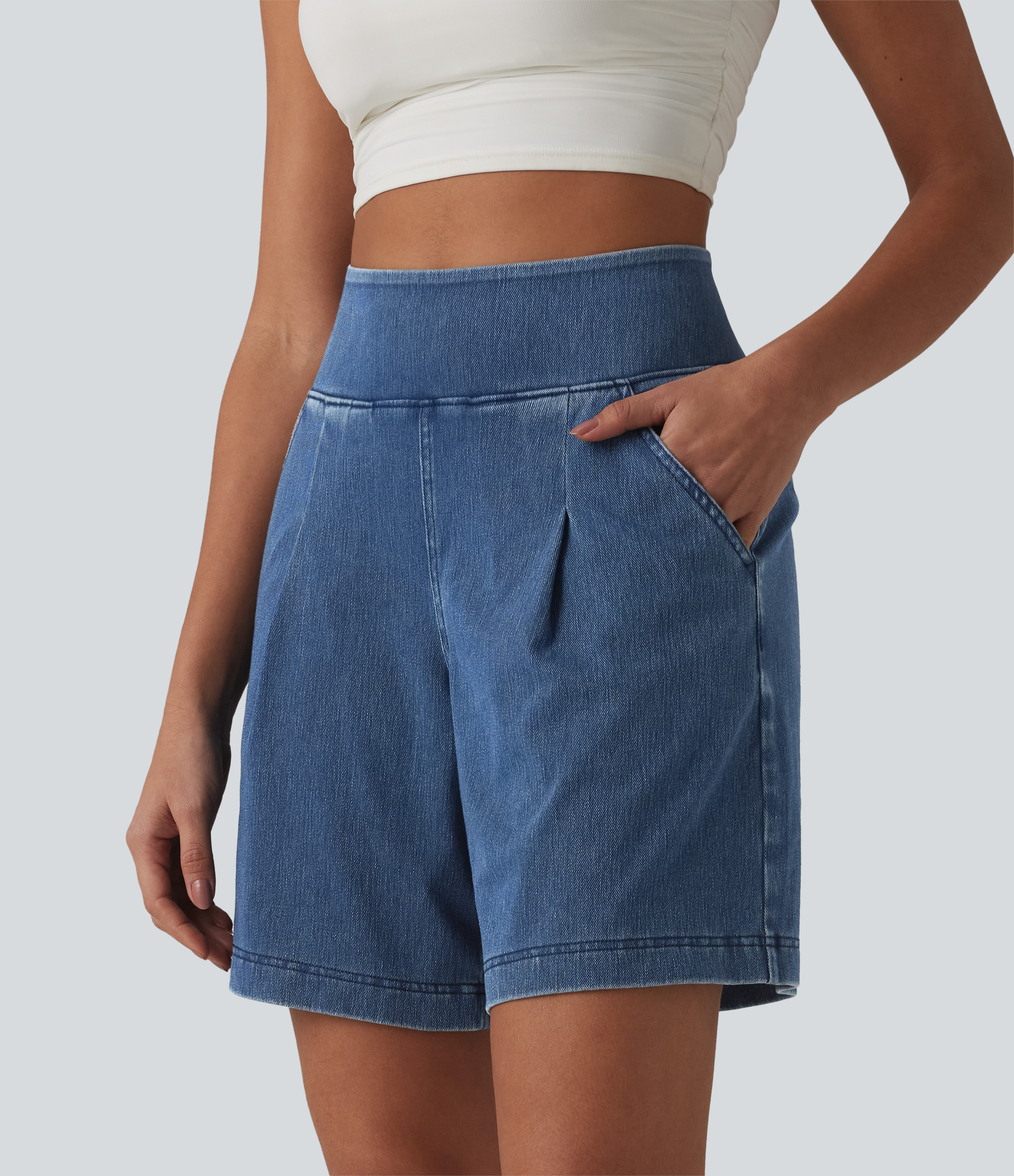 Halara Flex™ Short décontracté ample en jean taille haute 17,5 cm avec poches