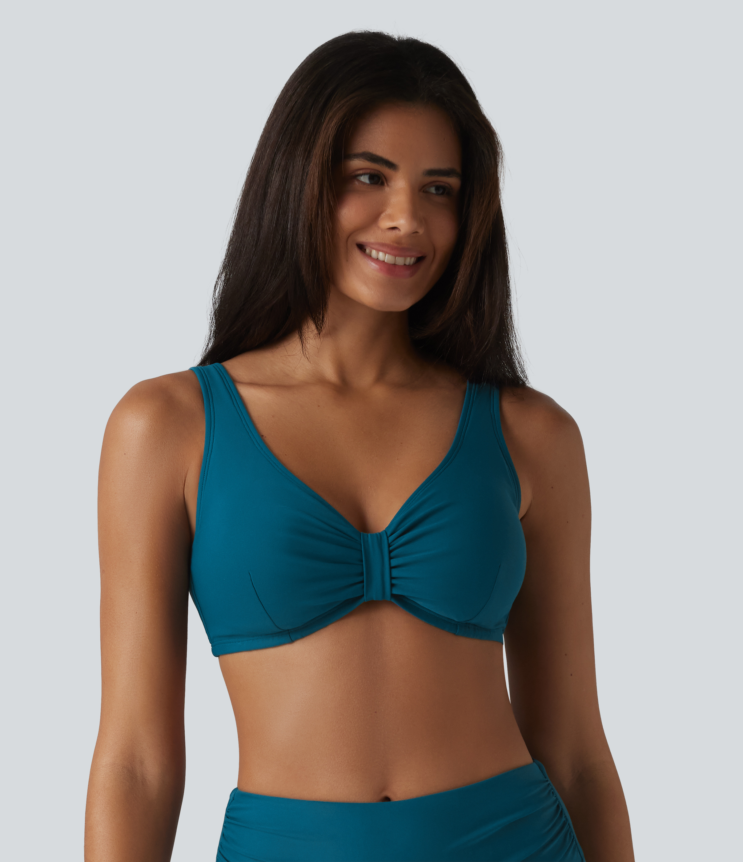 V Neck Sheen Bikini Top Swimsuit DD-F Cups
