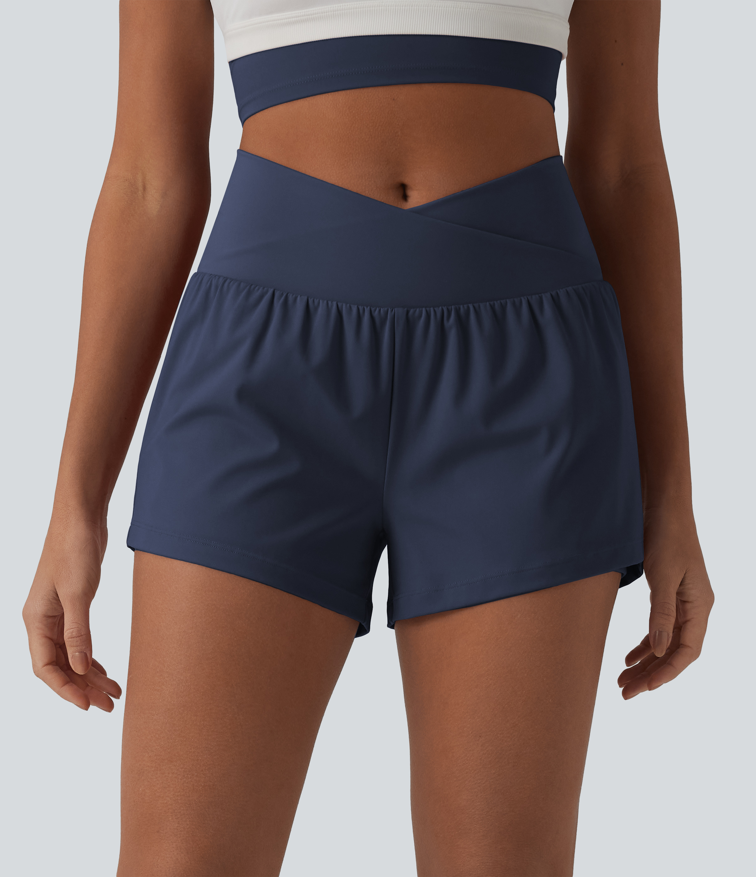 SoftlyZero™ Airy Crossover High Waisted 2-in-1 InstantCool Yoga Shorts 3'' with Pockets