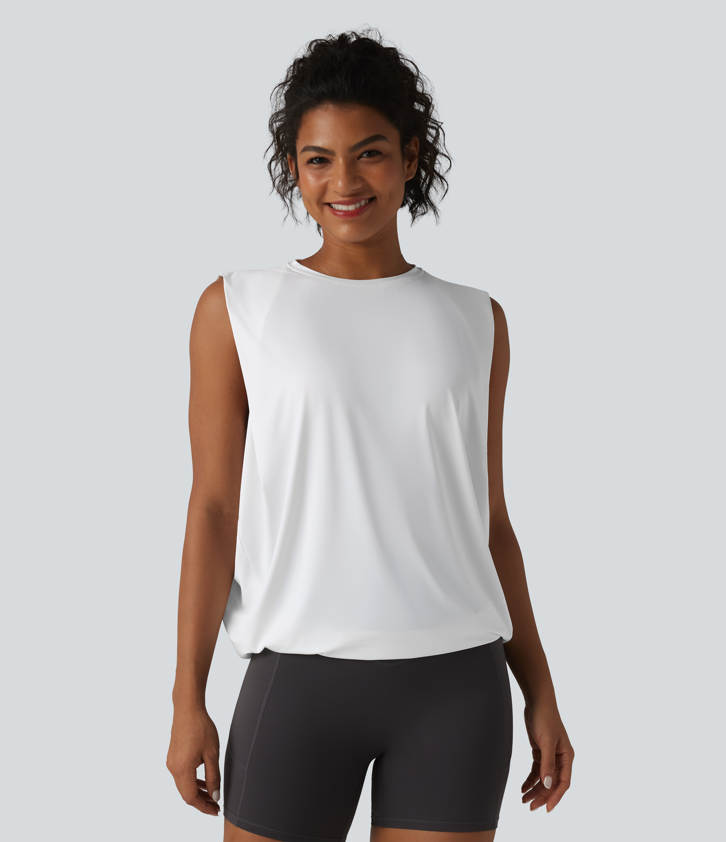 White Round Neck Crossover InstantCool Yoga Tank Top-UPF50+ / 2