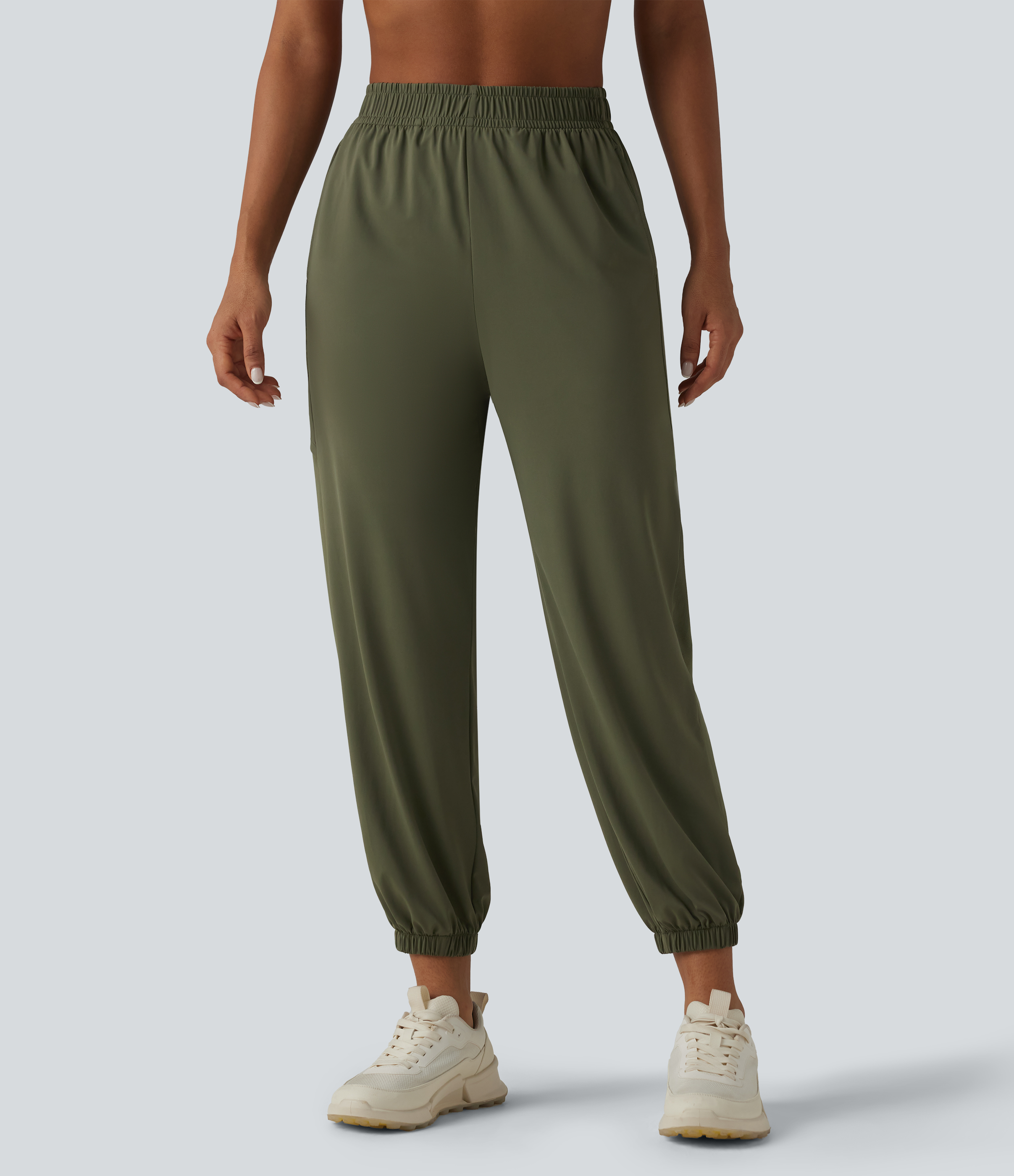 High Waisted Contrast Mesh Cool Touch Workout Joggers with Pockets-UPF50+