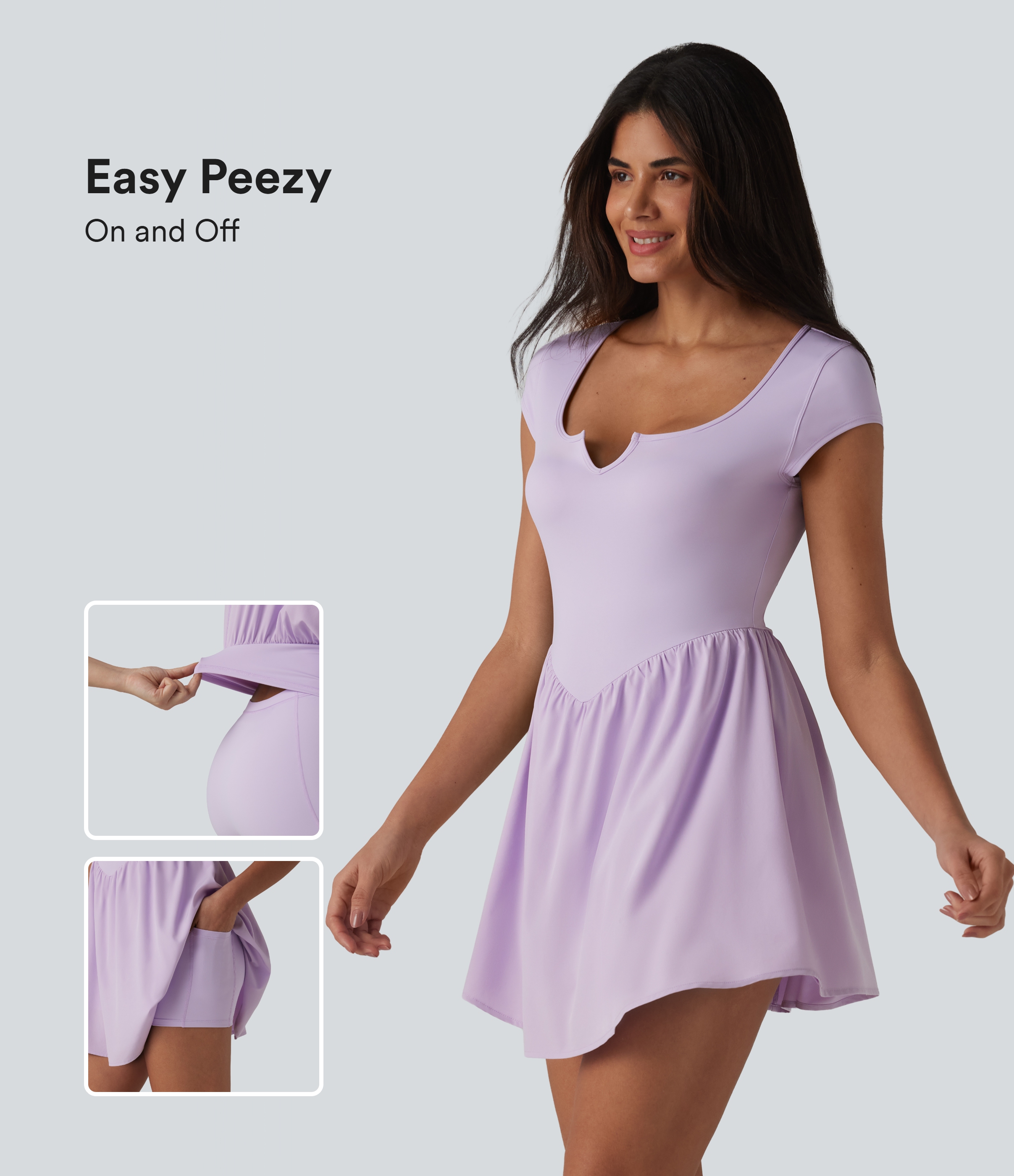 2-in-1 Short Tennis Dress with Notched Sleeves and Pocket - Easy Peezy Edition