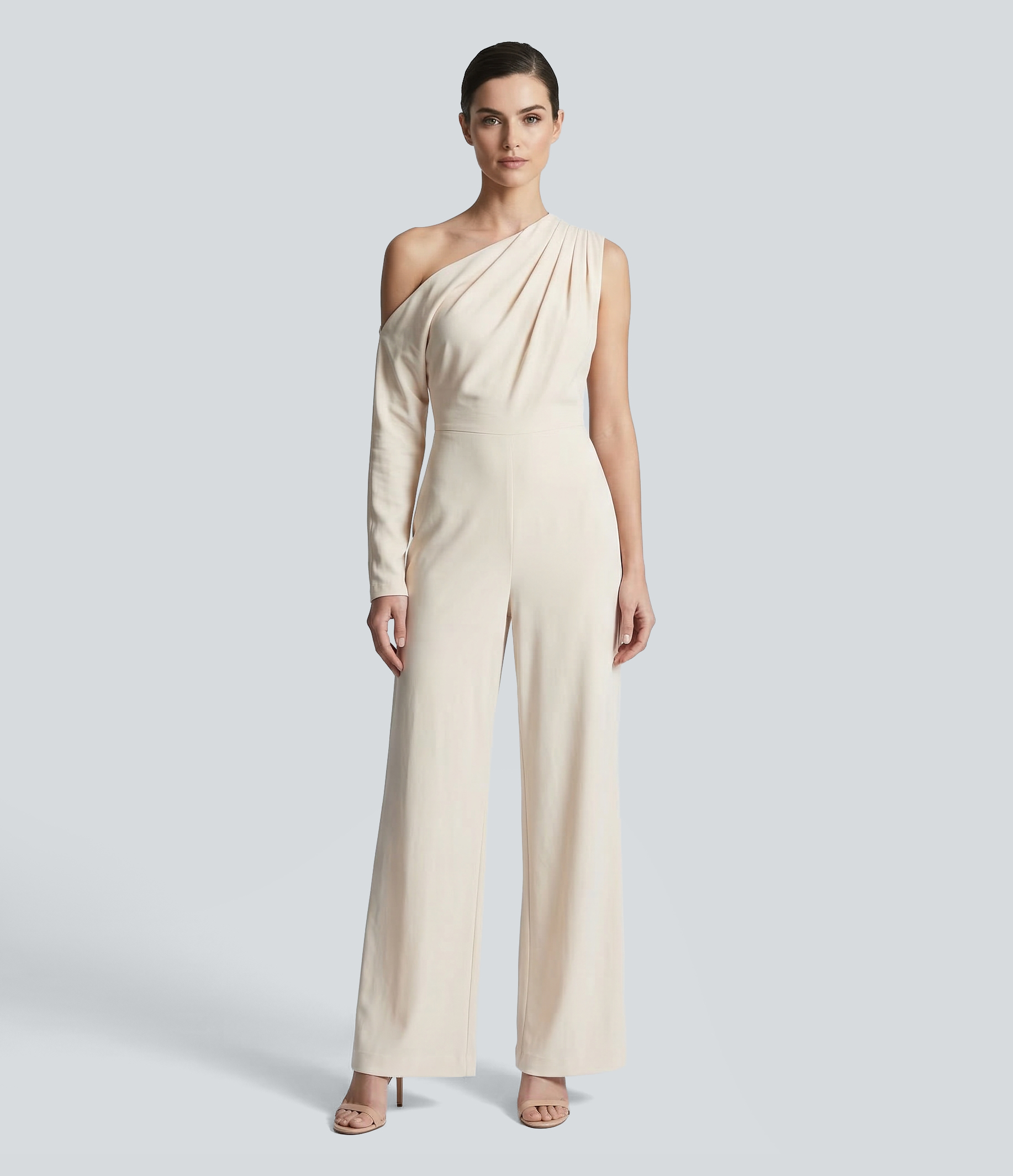 One Shoulder Asymmetric Sleeve Work Jumpsuit