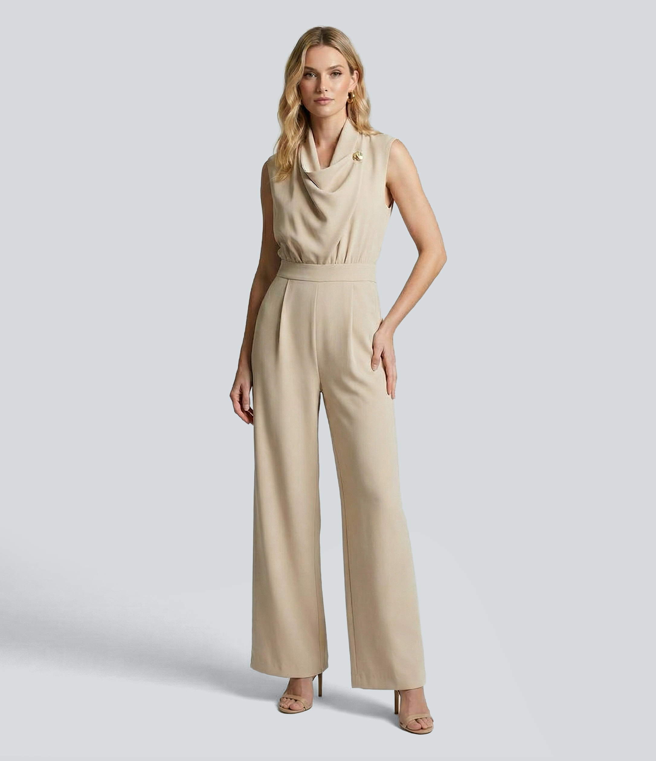 Cowl Neck Sleeveless Waffle Work Jumpsuit