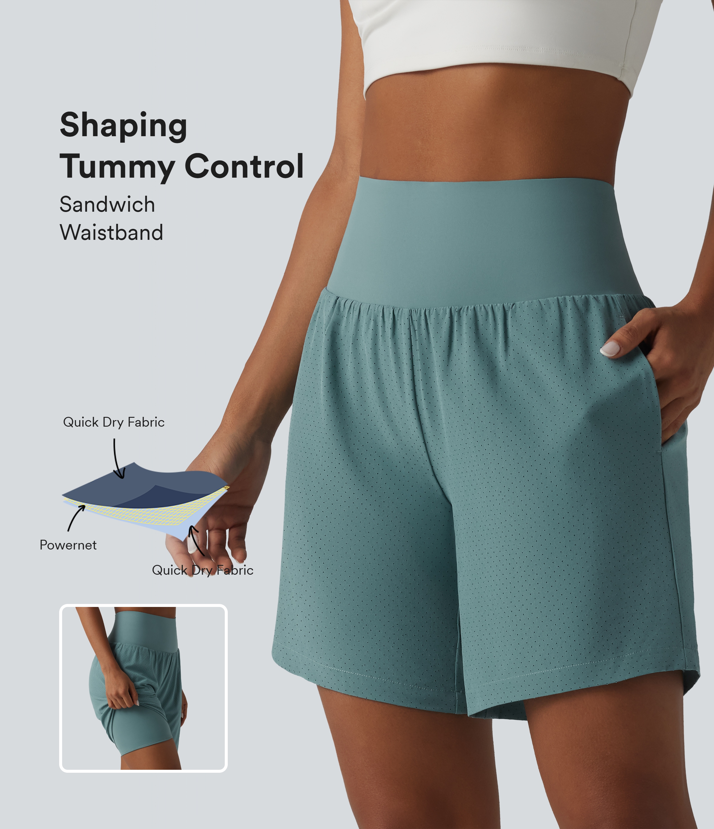 Super High Waisted Tummy Control 2-in-1 Quick Dry Yoga Shorts 7'' with Pockets