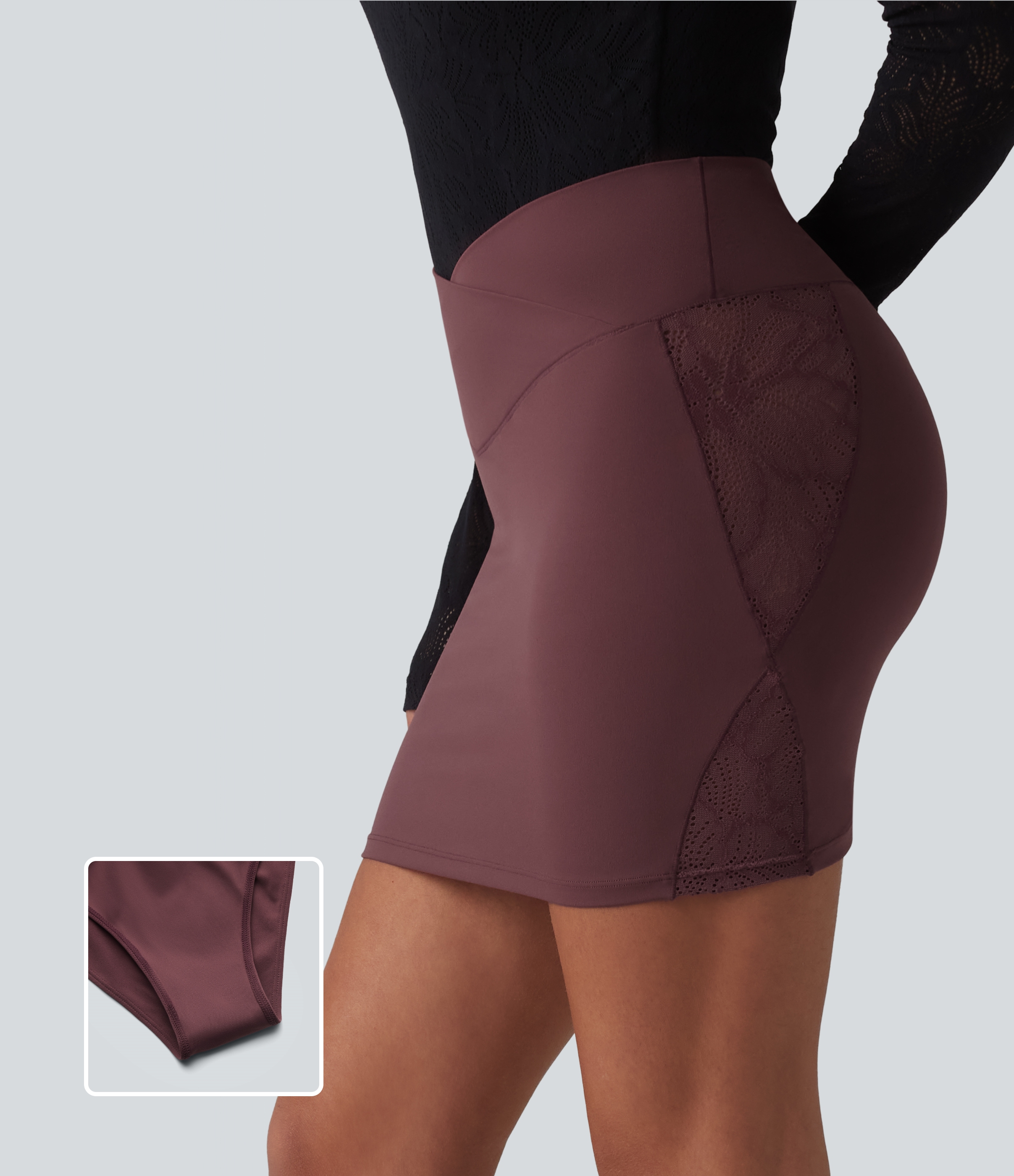 SoftlyZero™ Crossover High Waisted Contrast Lace Built-in Underwear Bodycon Mini Party Skirt