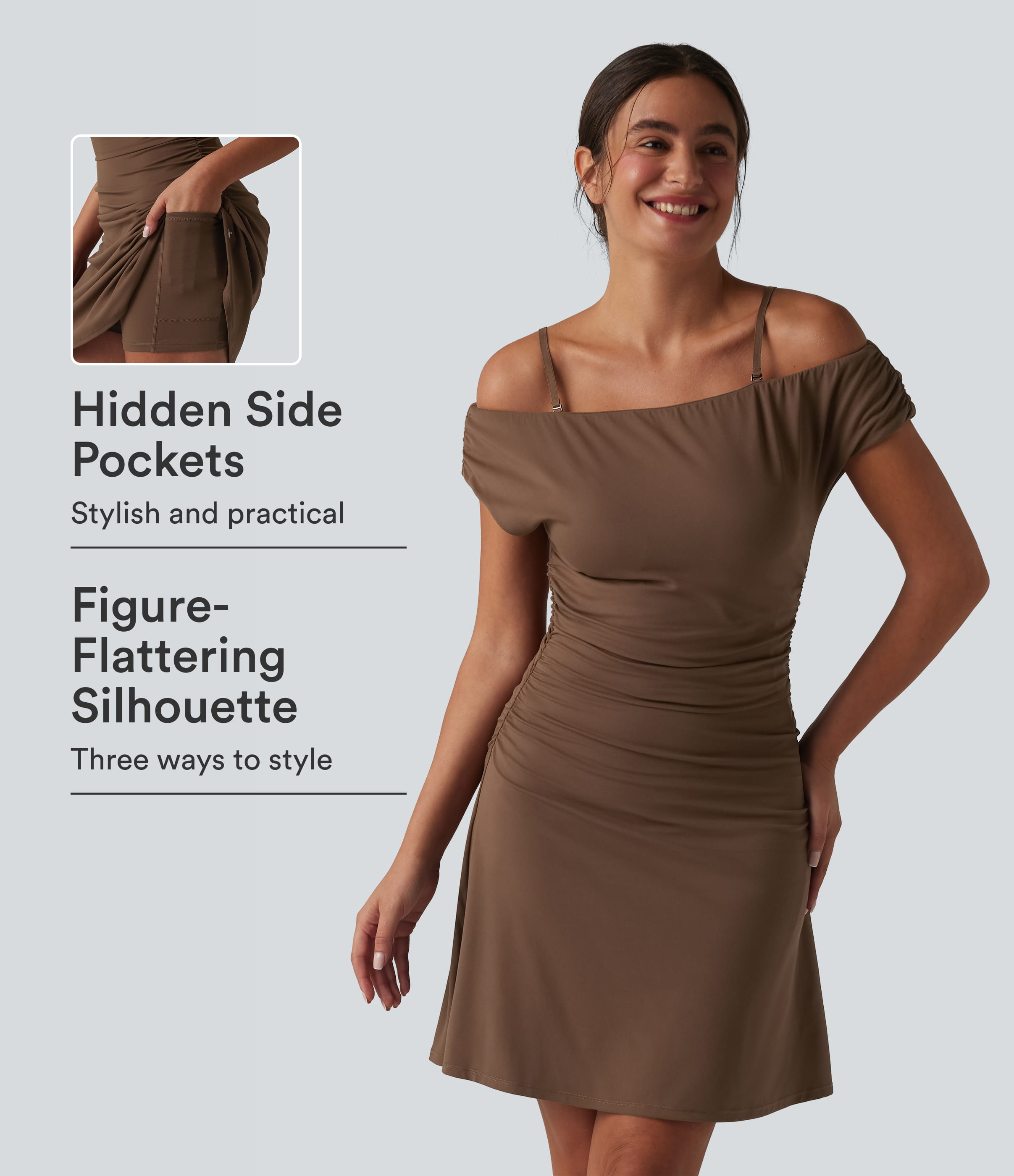 SoftlyZero™ - Schulterfreies 2-in-1 Yoga-Sportkleid mit abnehmbaren Trägern und integriertem BH - Easy Peezy