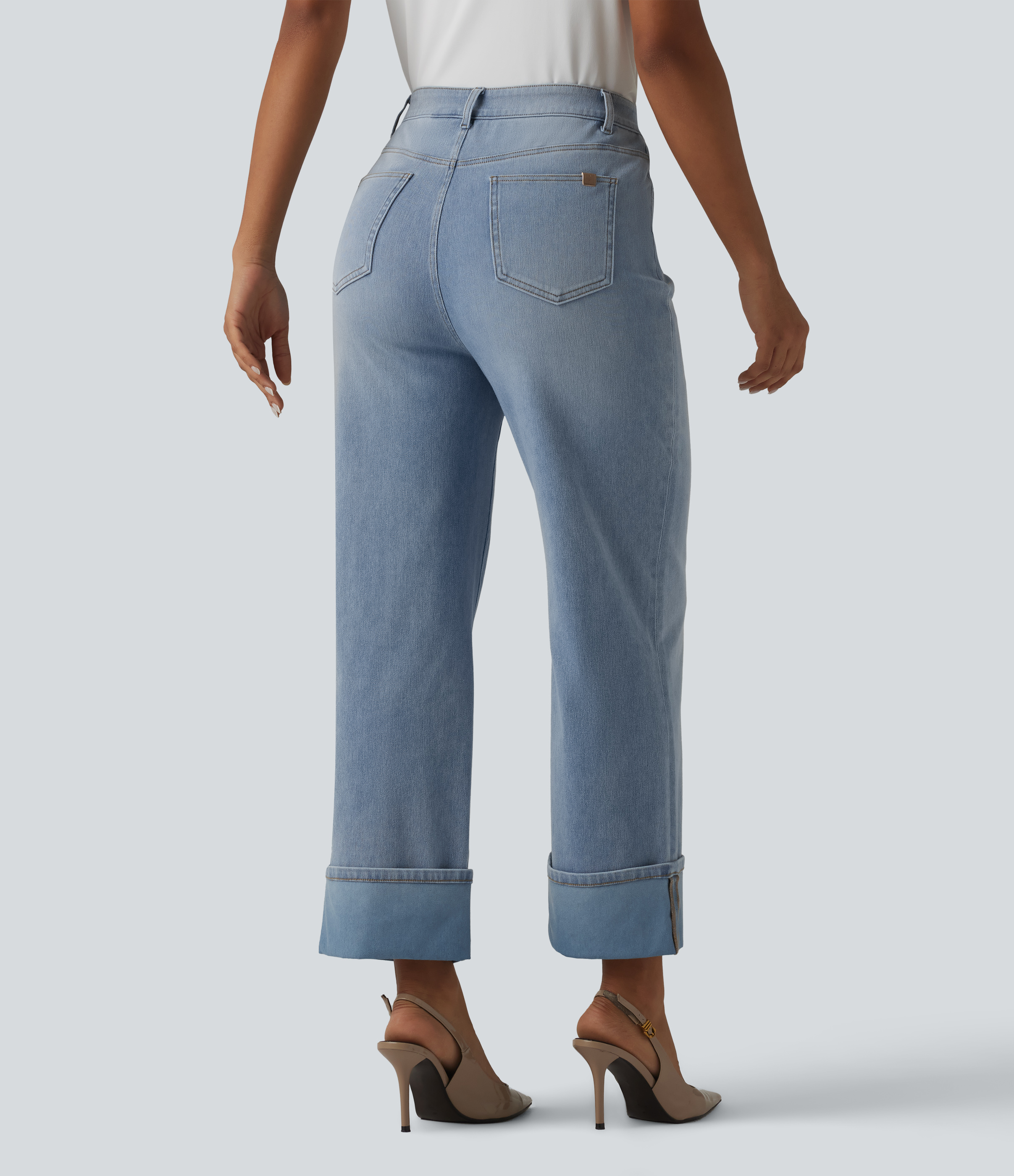 Ice Water Denim Jean coupe droite Halara Flex™ délavé décontracté, taille haute, à revers, à poches / 2