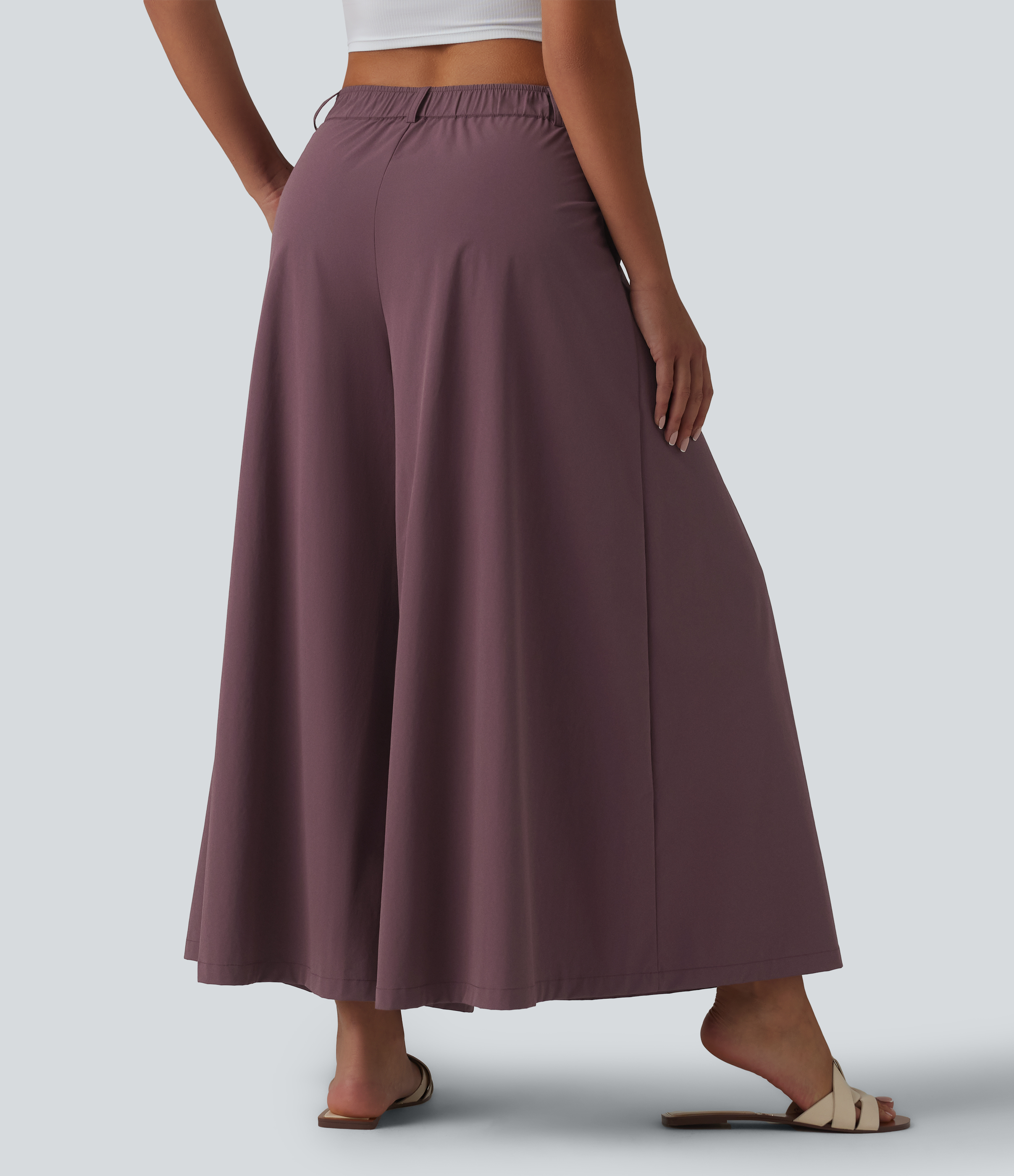 Plum Wine Mid Rise Pleated 7/8 Casual Culottes Trousers with Pockets / 2