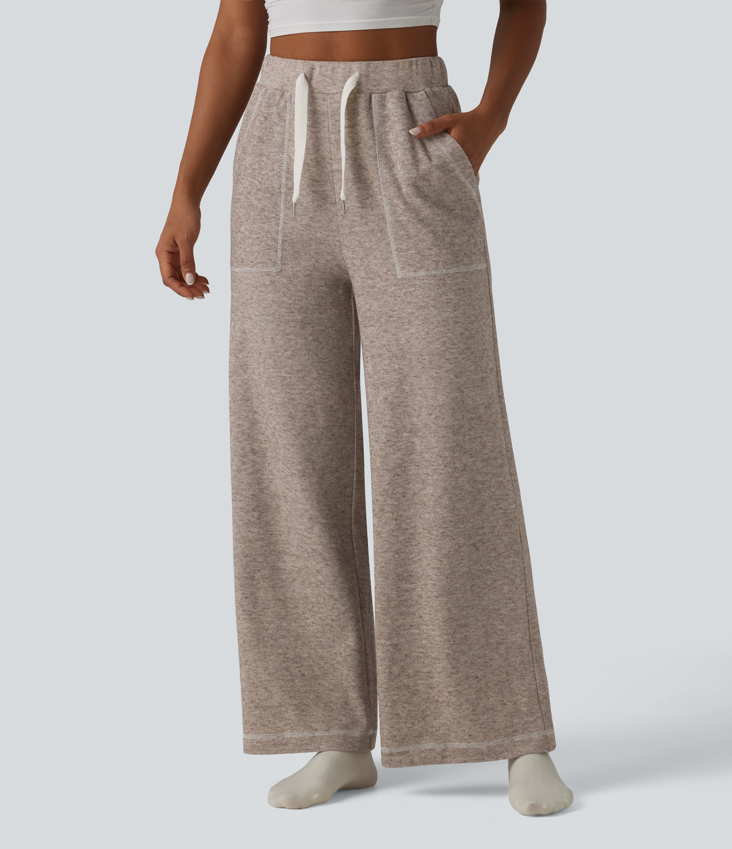 High Waisted Drawstring Baggy Lounge Pants with Pockets